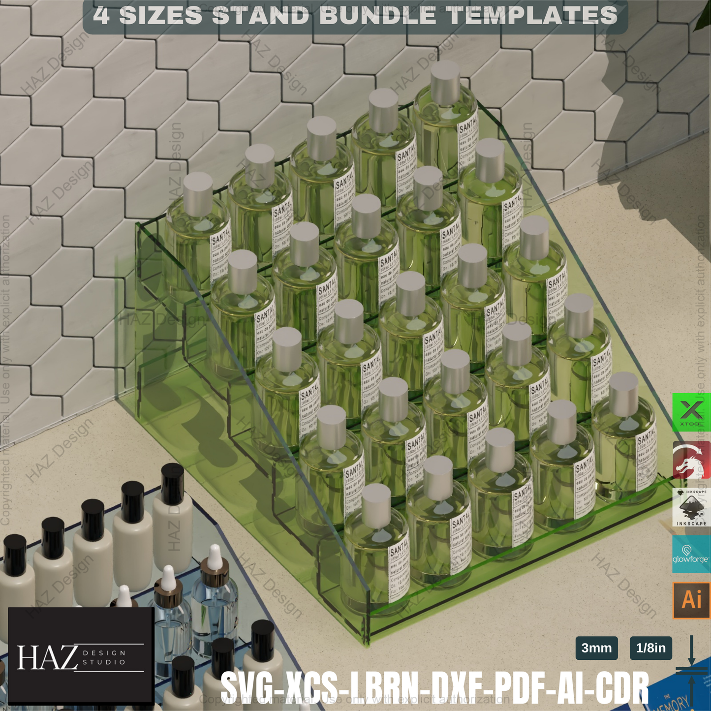 Laser Cut Display Stand - Tiered Shelf - Market Retail SVG,Tiered Display SVG - Laser Cut Shelves - 4 Sizes Bundle 419