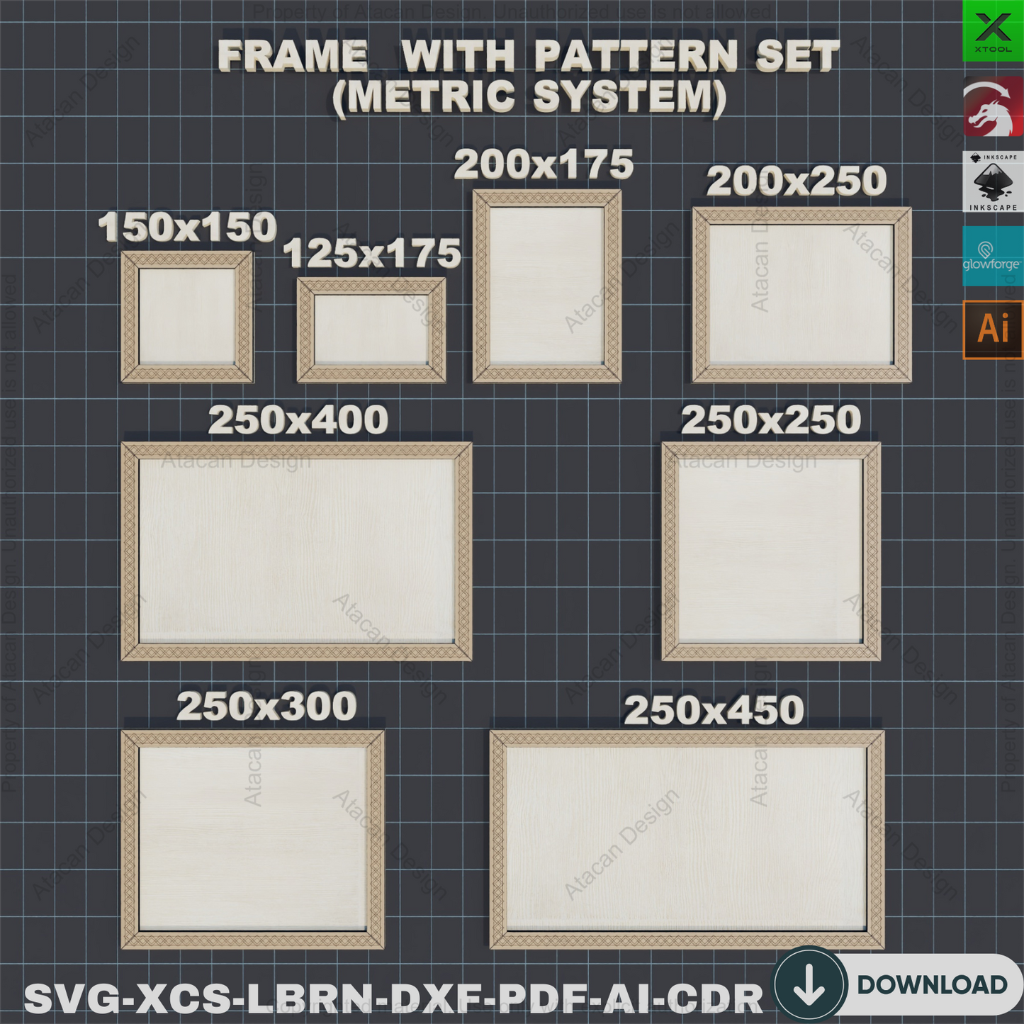 Photo Frame Laser Cut: SVG, 2 Styles, 8 Sizes, Xtool Ready,Patterned Frame SVG: Laser Cut Photo Frames, 2 Designs, 8 Sizes 856