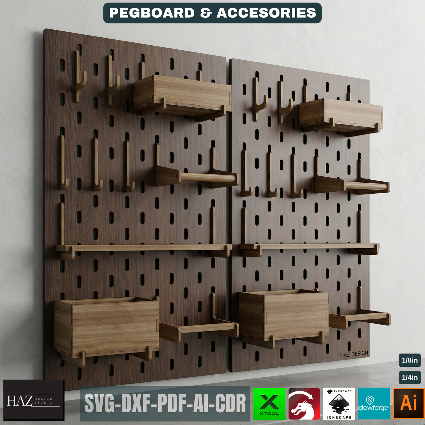 Pegboard Wall Organizer / DIY Workshop Storage System / Pegboard Shelves and Hooks Templates 084