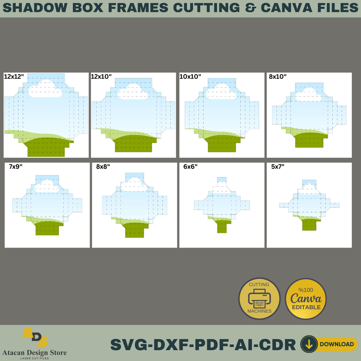 Shadow Box Frame SVG Templates | 3D Paper Craft for Cricut & Silhouette | Canva Editable | pdf, DXF, ai, CDR Cutting Files 767
