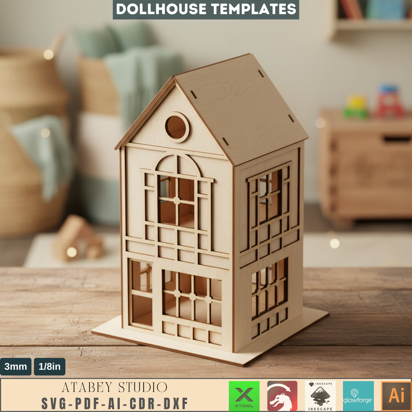 Laser Cut Mini House Plan / 1/10 Dollhouse Model / DIY Miniature House Design / Wood Model House SVG DXF 595