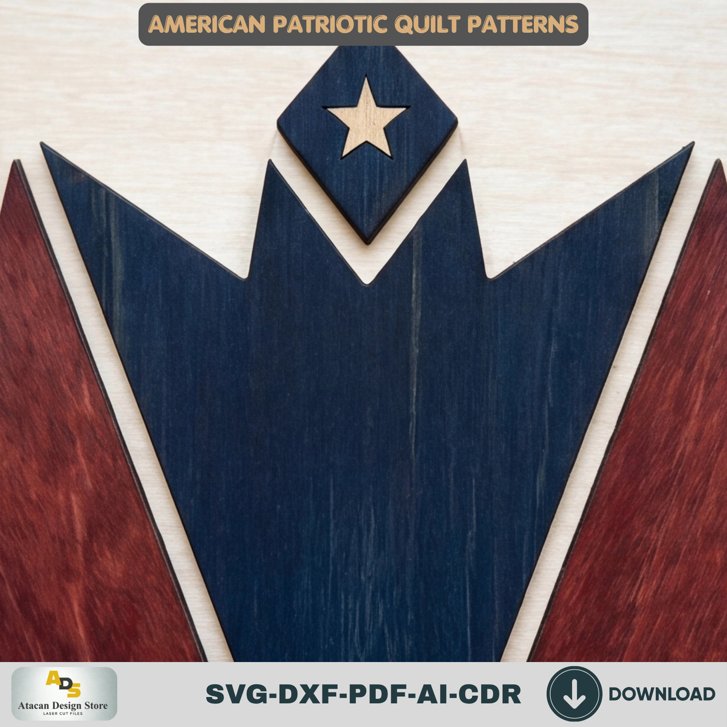 Patriotic Bald Eagle Geometric Wall Art Laser Cut Template American Quilt Pattern Wood Decor
