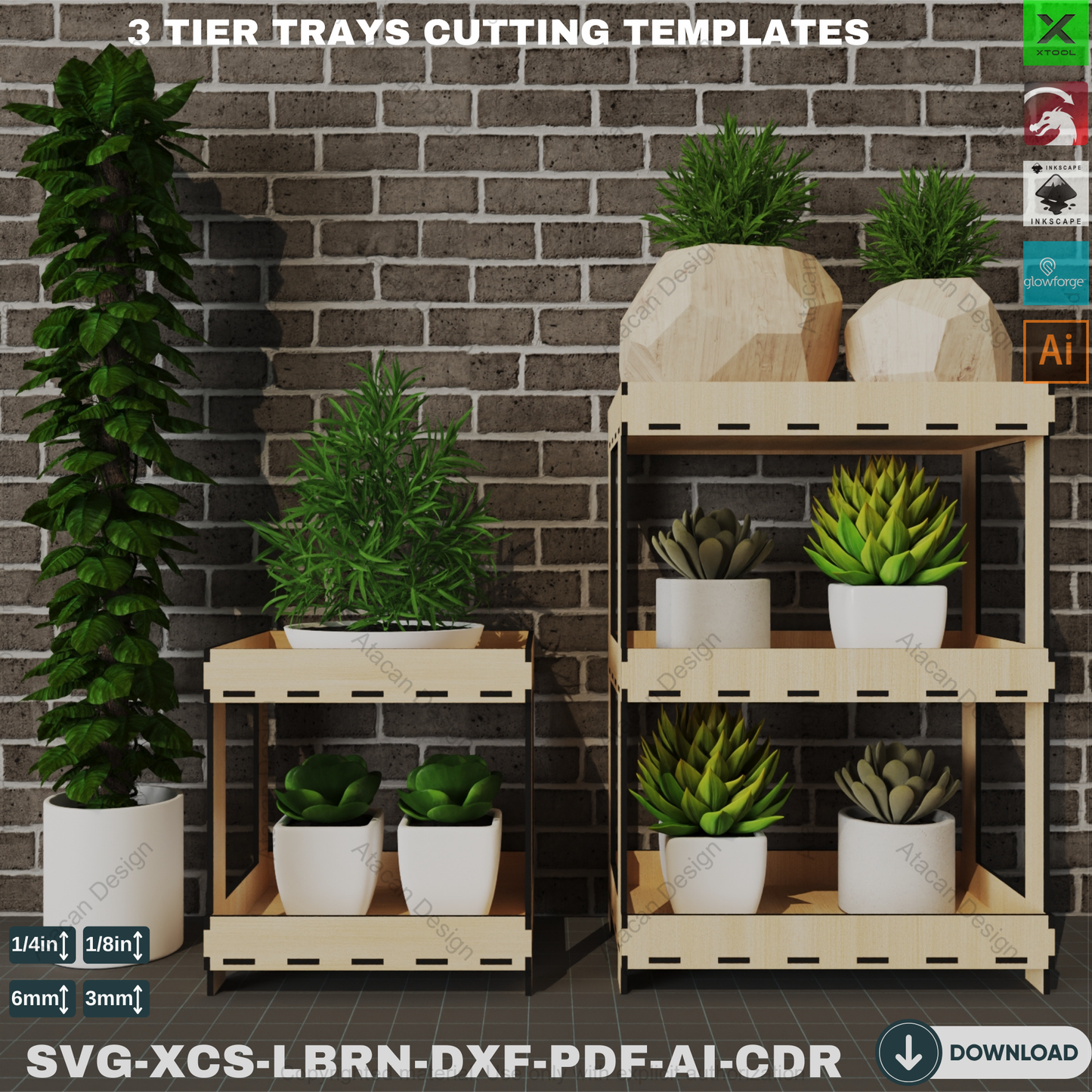 Laser Cut 3 & 2 Tier Display Shelves Wood Files,Versatile Tiered Shelving - Woodworking Plans,DIY Multi-Tier Shelf Laser Cut SVG Files 834