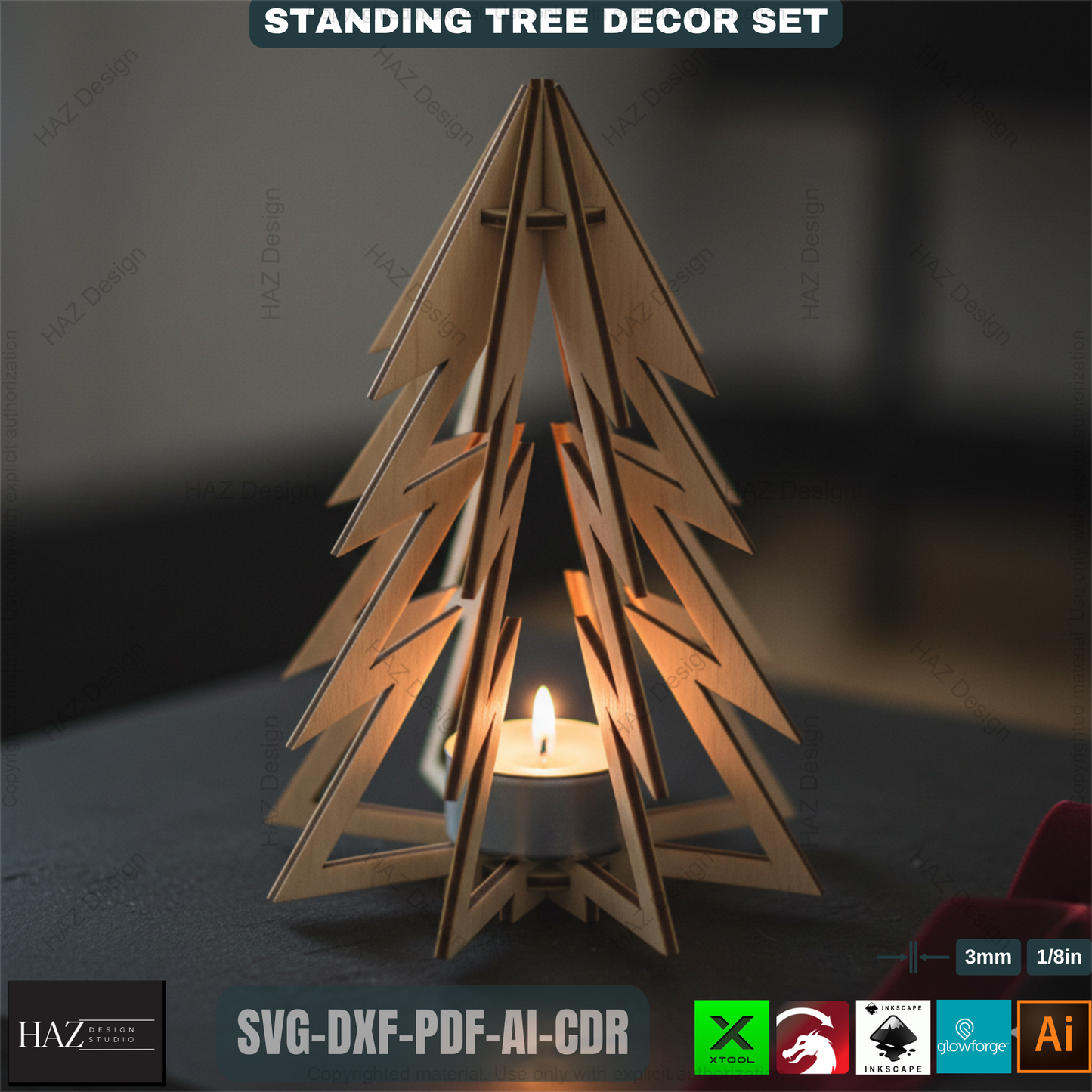 Christmas Tealight Tree Decor, Wooden Snowflake Table Lamp, DIY Laser Cut Holiday Gift, Unique Winter Centerpiece Craft 491