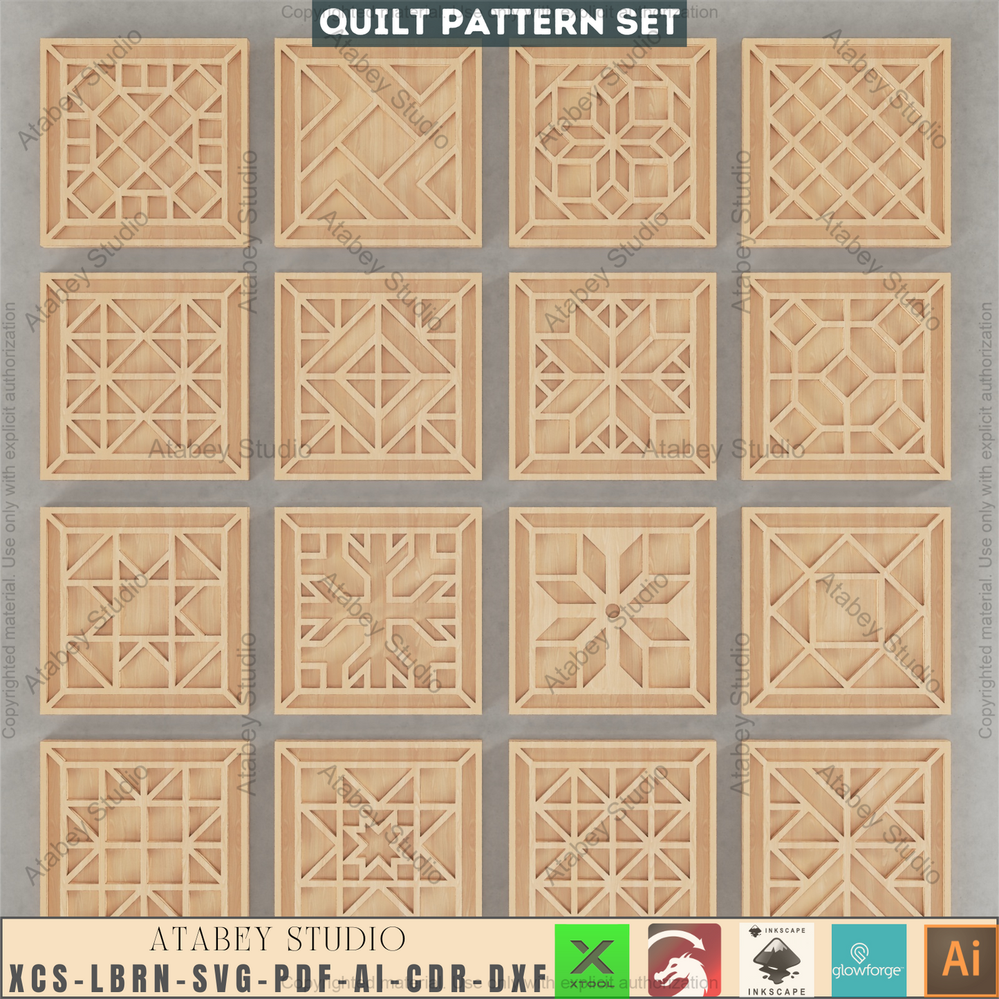 Modern Geometric Coaster & Wall Tile Bundle • 16 Laser Cut Patterns for DIY Home Decor • Glowforge Xtool Compatible 945
