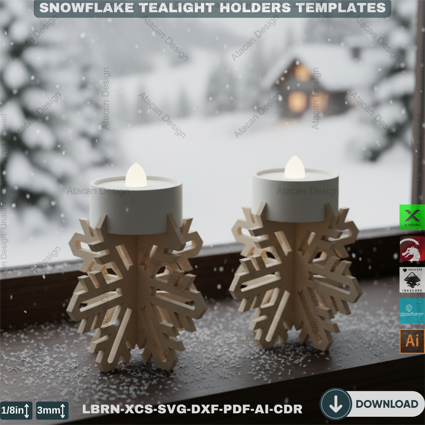DIY Wooden Snowflake Candle Holders | Laser Cut Files Winter Lantern | Christmas Decoration SVG 906