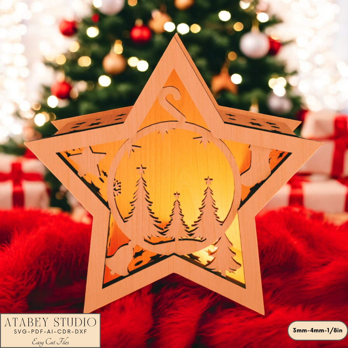 Christmas Star Lantern Laser Cut Design - Festive Candle Holder Elegant Design - Perfect Laser Cut Holiday Decoration 908