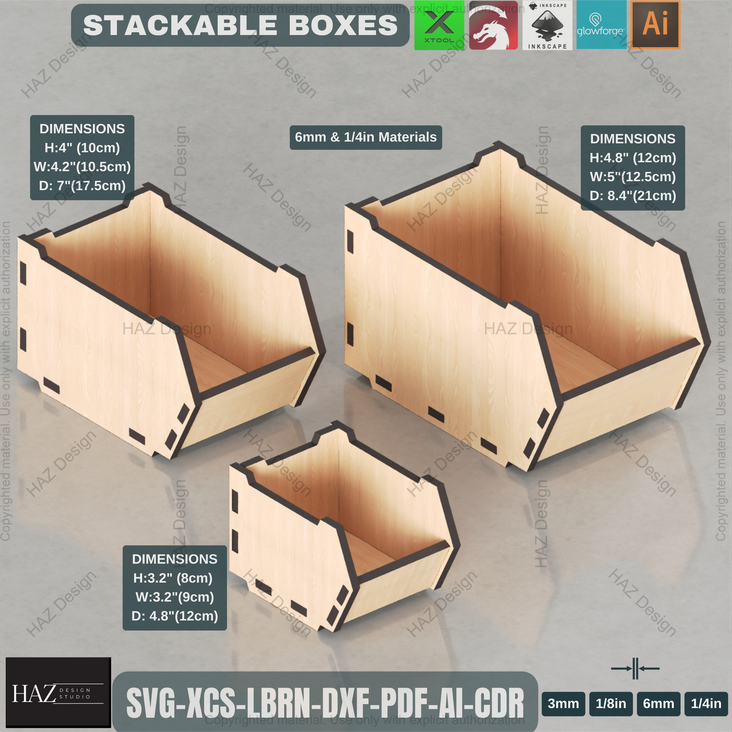 Laser Cut Stackable Storage Box Template | 3 Sizes | DIY Wooden Organizer Plan,DIY Multi-Size Stackable Bins | Laser Cut Files for Workshop & Office Storage 451