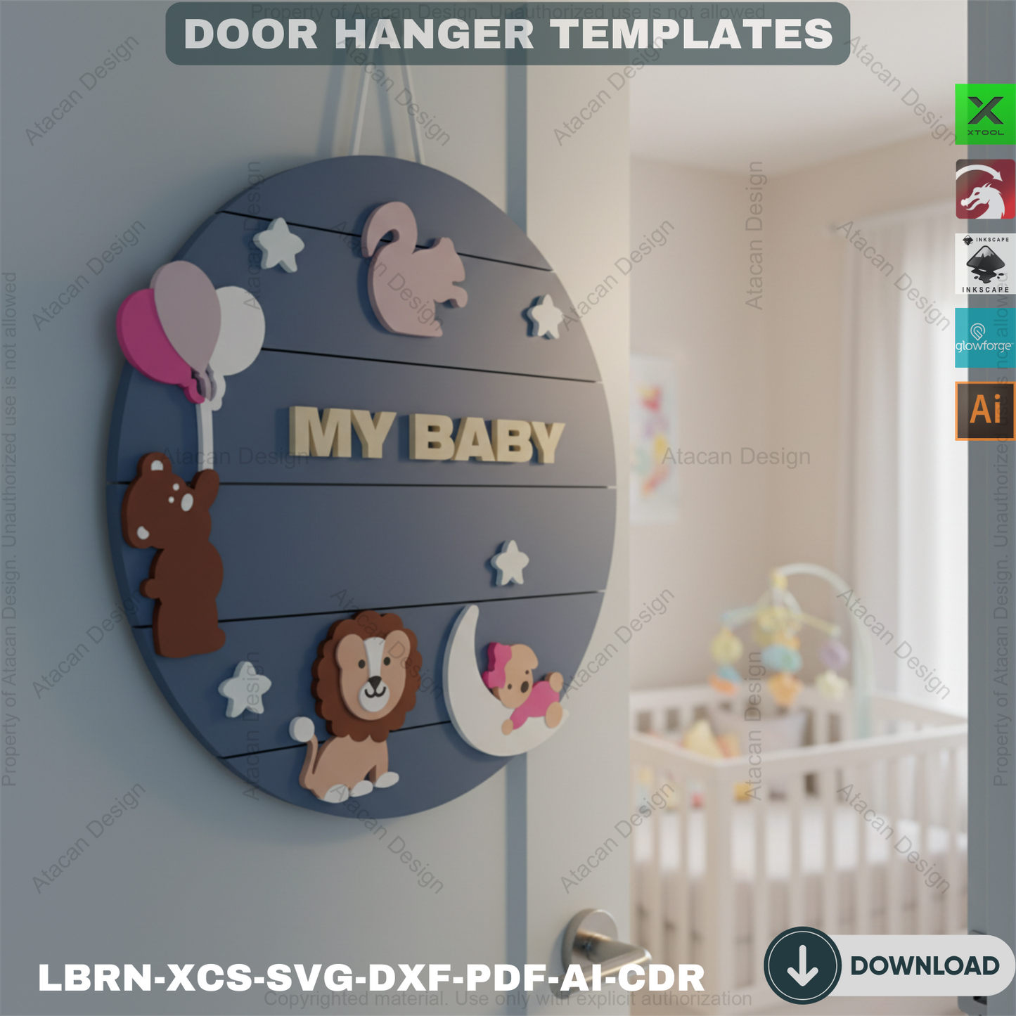 Laser Cut Baby Hanger Templates | SVG File Set | Nursery Decor,Newborn Baby Gift | Laser Cut Hanger SVG Set | Personalized Nursery 842