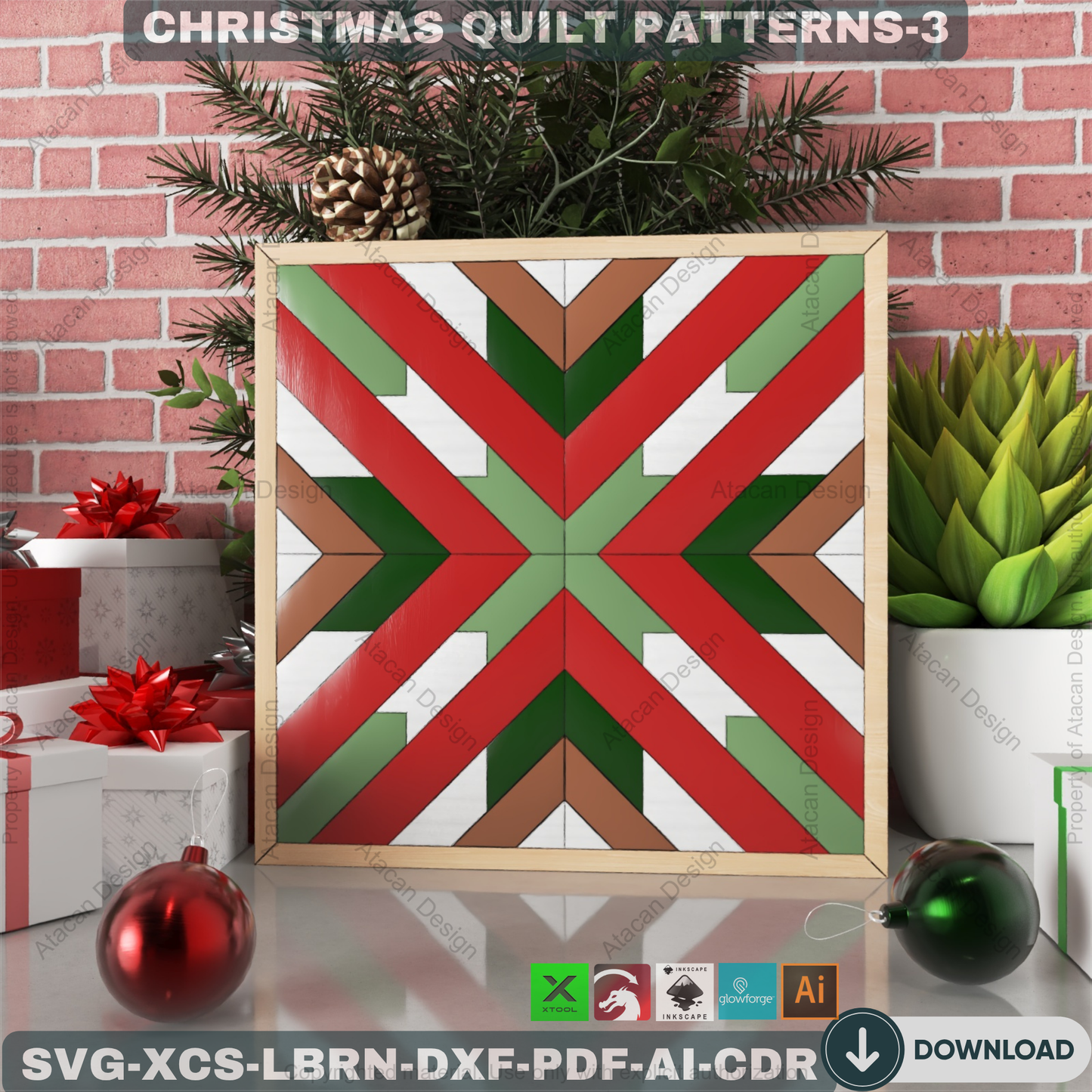 Holiday Barn Quilt SVG Pack, Christmas Wood Block Pattern for Laser Cutting, Farmhouse Winter Wall Art, DIY Festive Sign Files 892