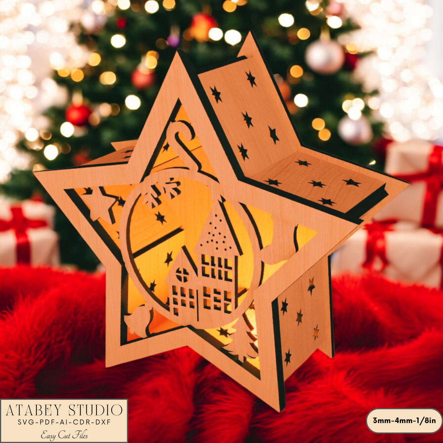 Christmas Star Lantern Laser Cut Design - Festive Candle Holder Elegant Design - Perfect Laser Cut Holiday Decoration 908