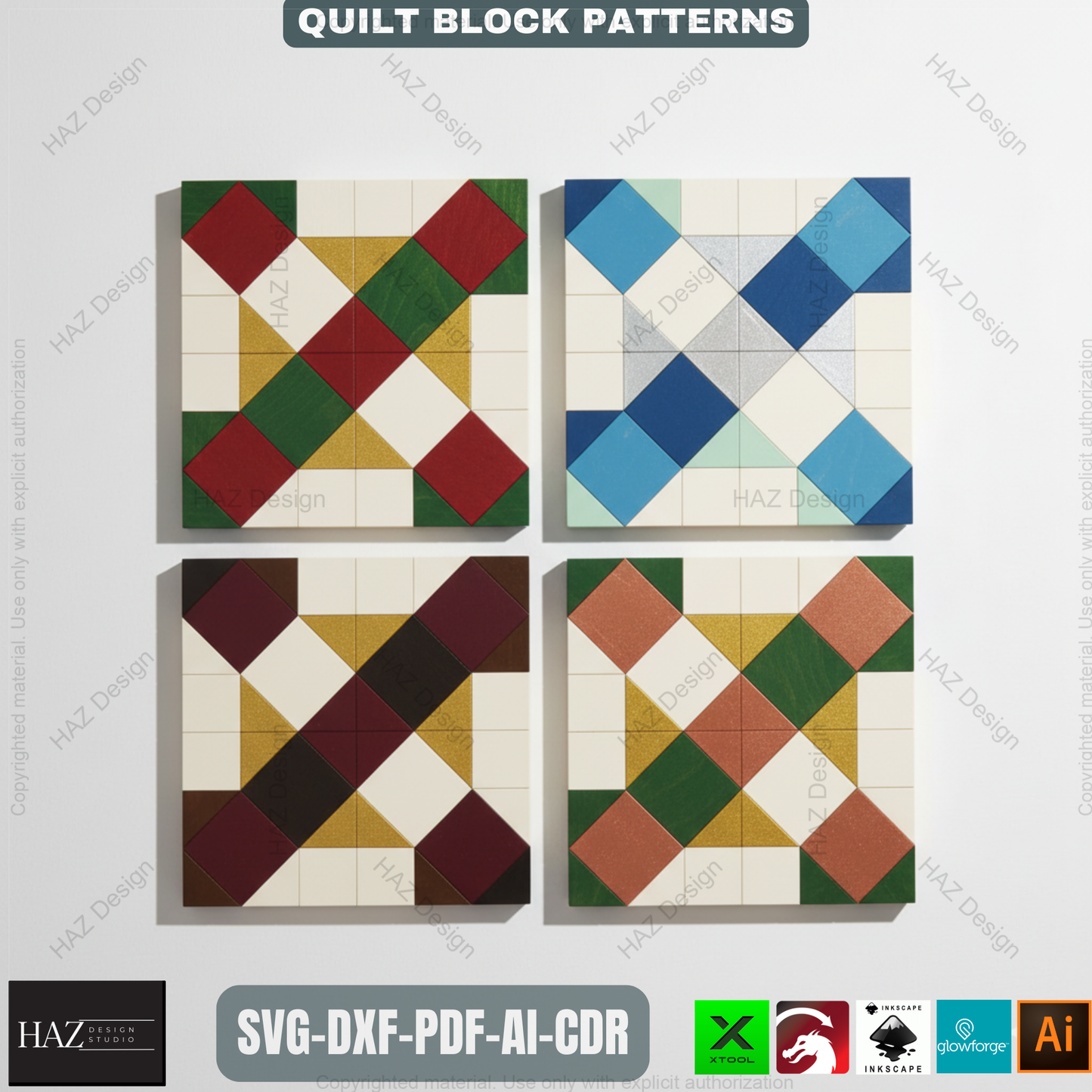 Intricate Geometric Quilt Block Patterns, Digital Download for Laser Cutting, Barn Quilt DIY Project Files, Modern Mosaic Art 489