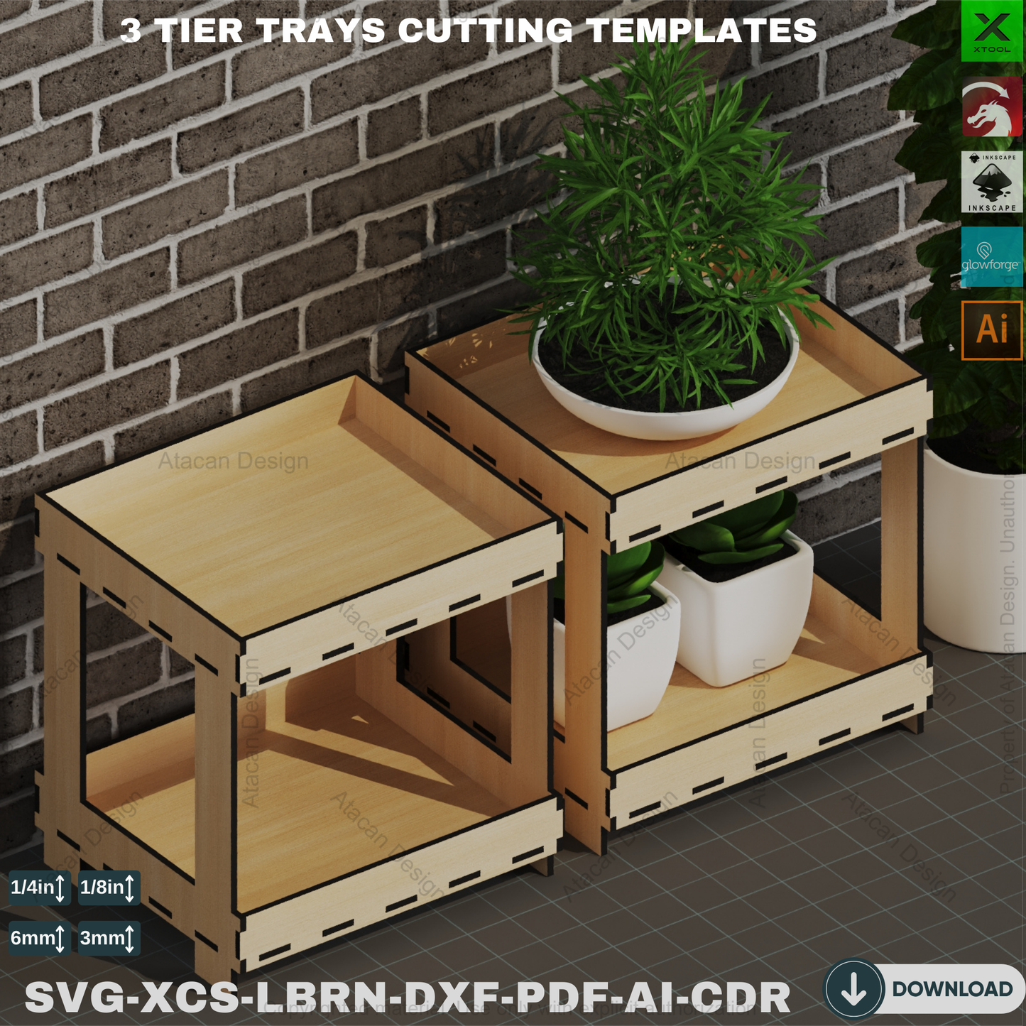 Laser Cut 3 & 2 Tier Display Shelves Wood Files,Versatile Tiered Shelving - Woodworking Plans,DIY Multi-Tier Shelf Laser Cut SVG Files 834