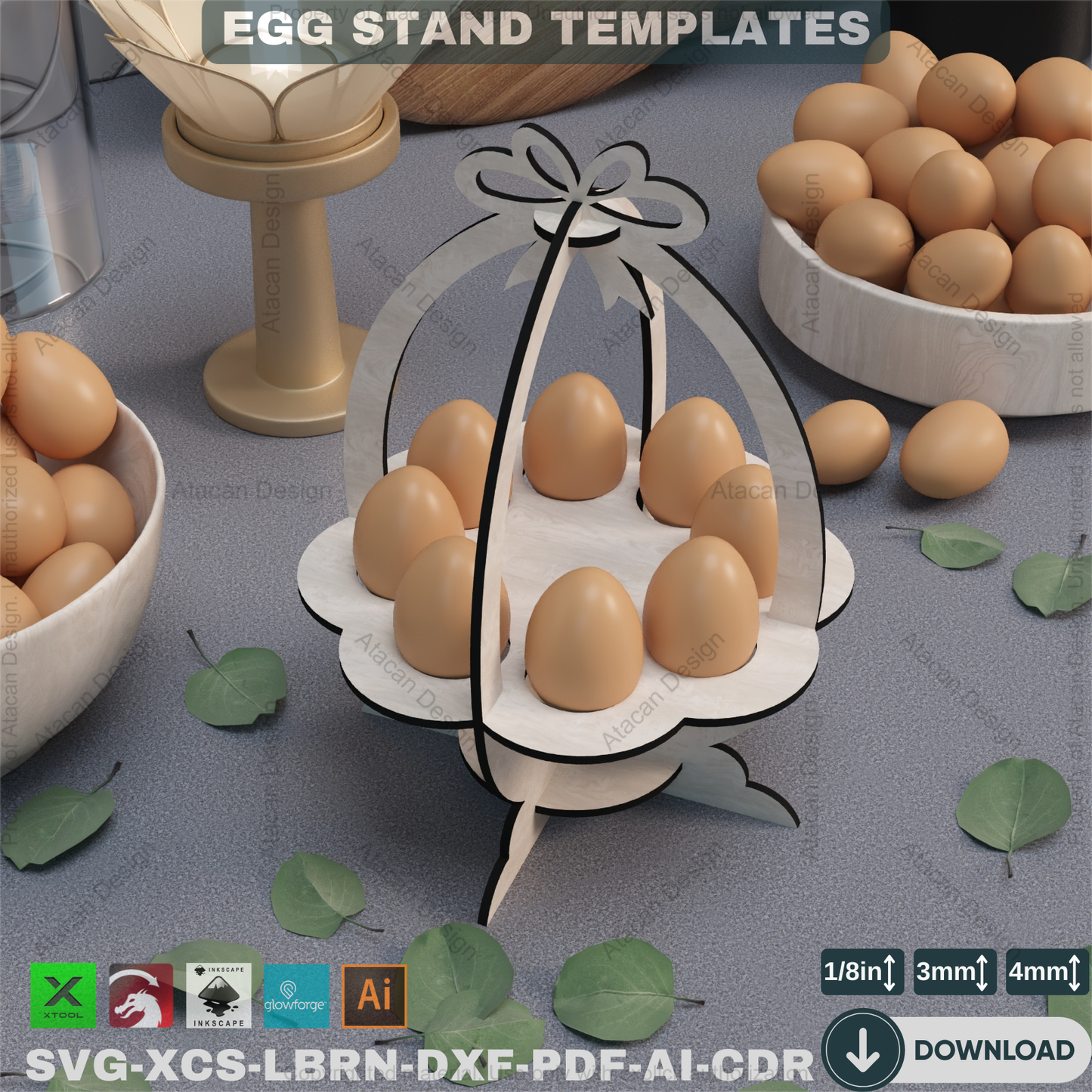 Laser Cut Easter Egg Stand - Decorative Wooden Easter Bunny Holder,DIY Easter Egg Display - Laser Cut Template for Festive Decor 861