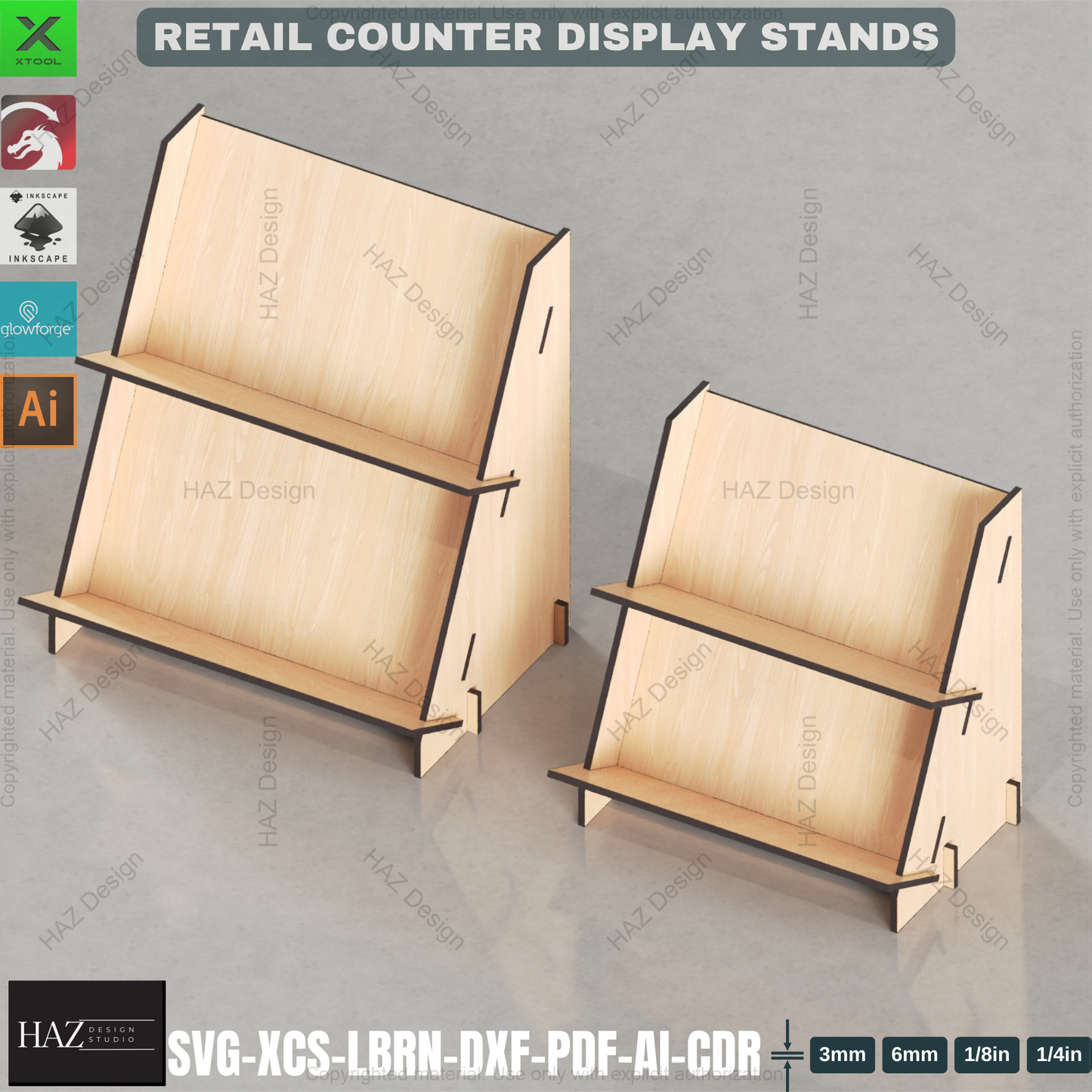 Laser Cut Retail Counter Display Stand Set | Multiple Sizes & Tiers | Shop & Market Shelf Files 439