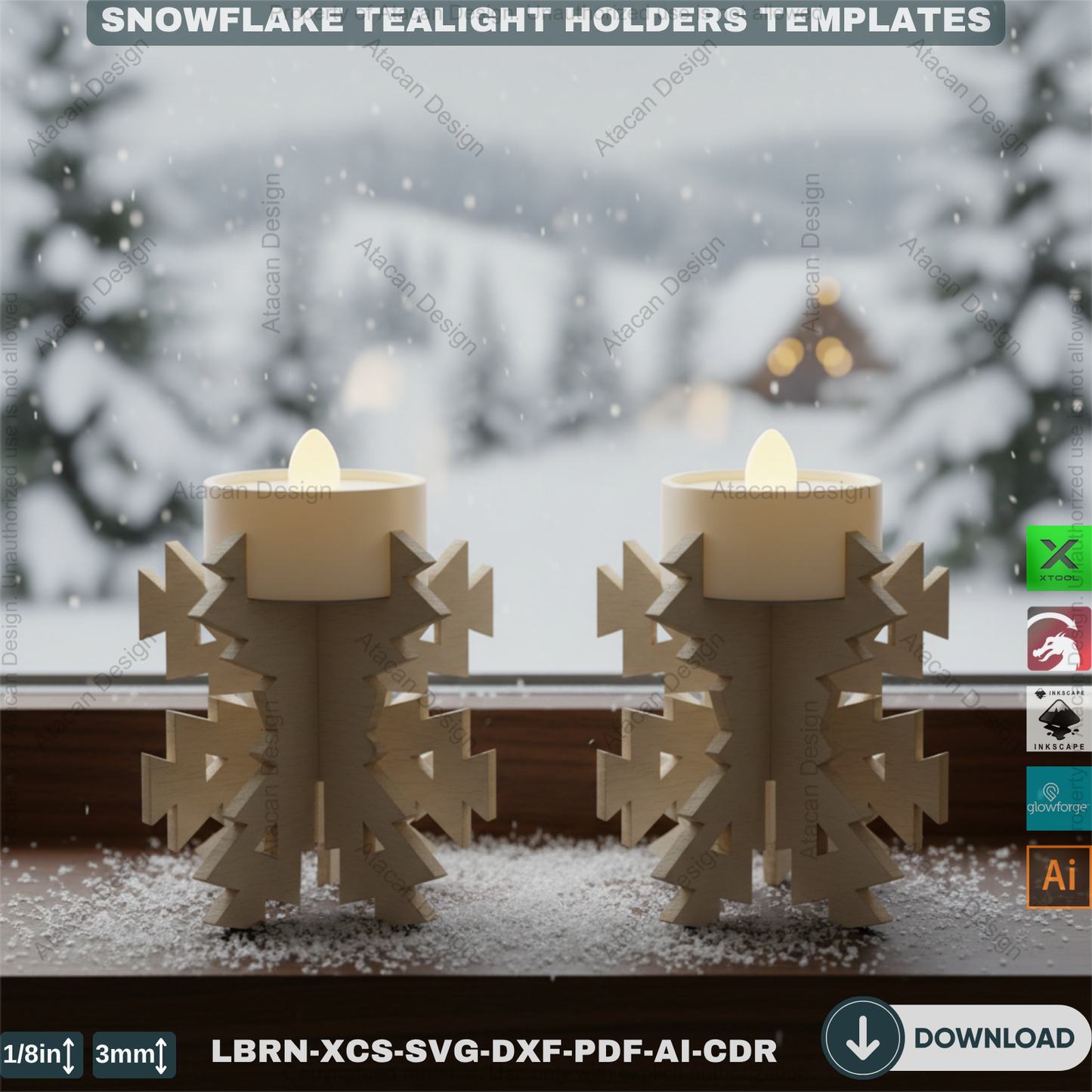 DIY Wooden Snowflake Candle Holders | Laser Cut Files Winter Lantern | Christmas Decoration SVG 906