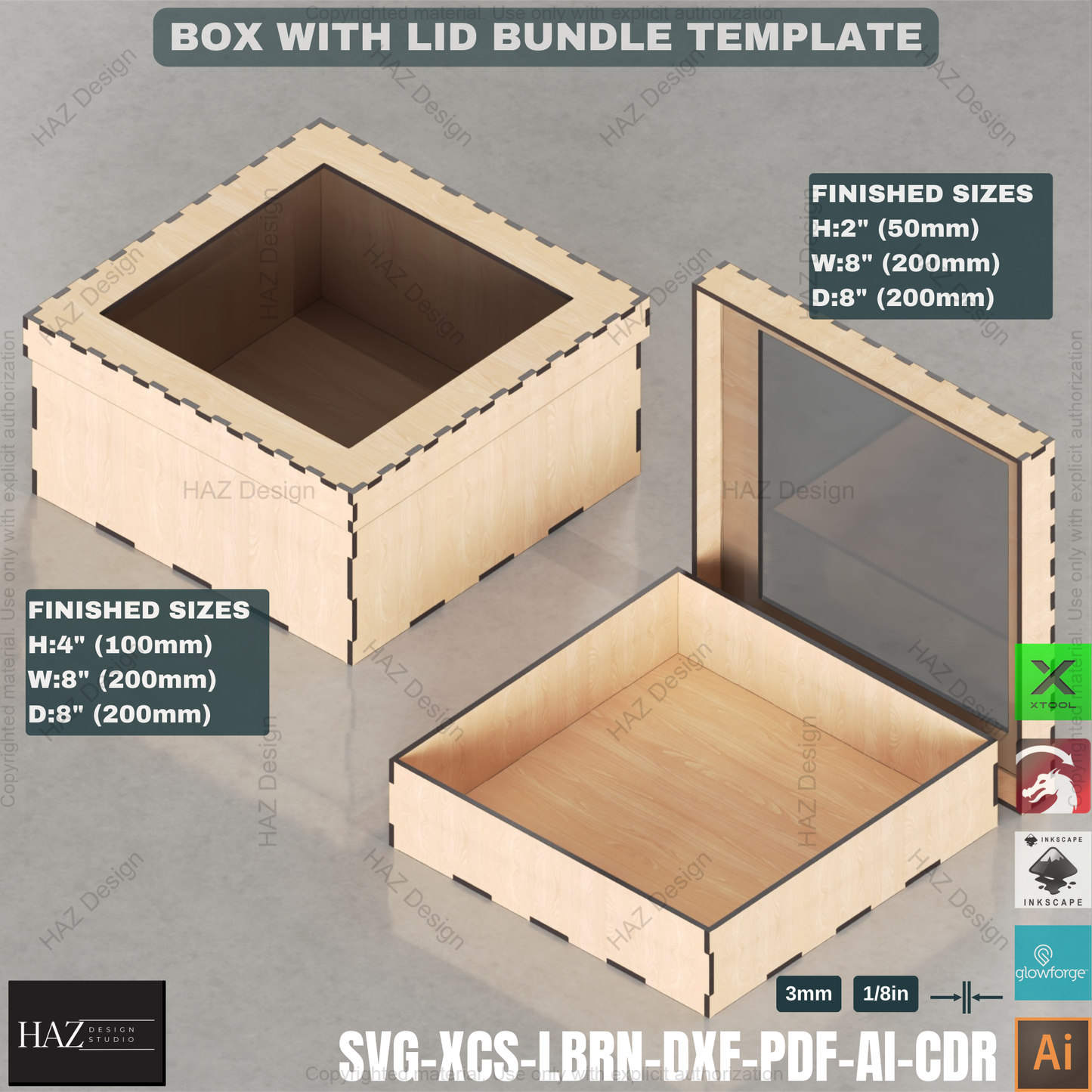 Laser Cut Box Template Bundle - 12 Sizes with Window & Solid Lids - Digital Files 435