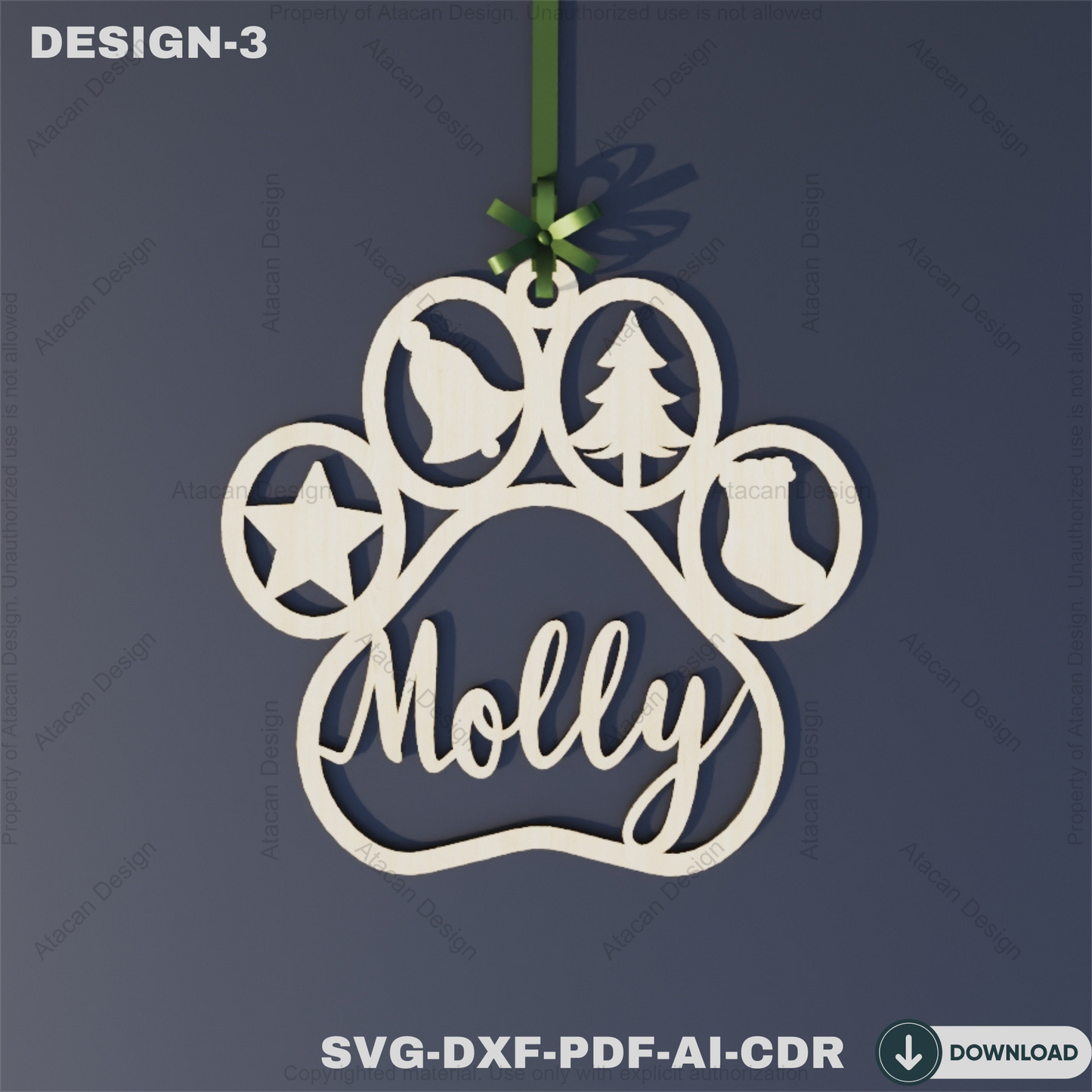 Personalized Dog Paw Ornament Custom Pet Christmas Wooden Keepsake Decoration,Angel Wing Paw Print Ornament, Dog Bone Christmas Ornament 808