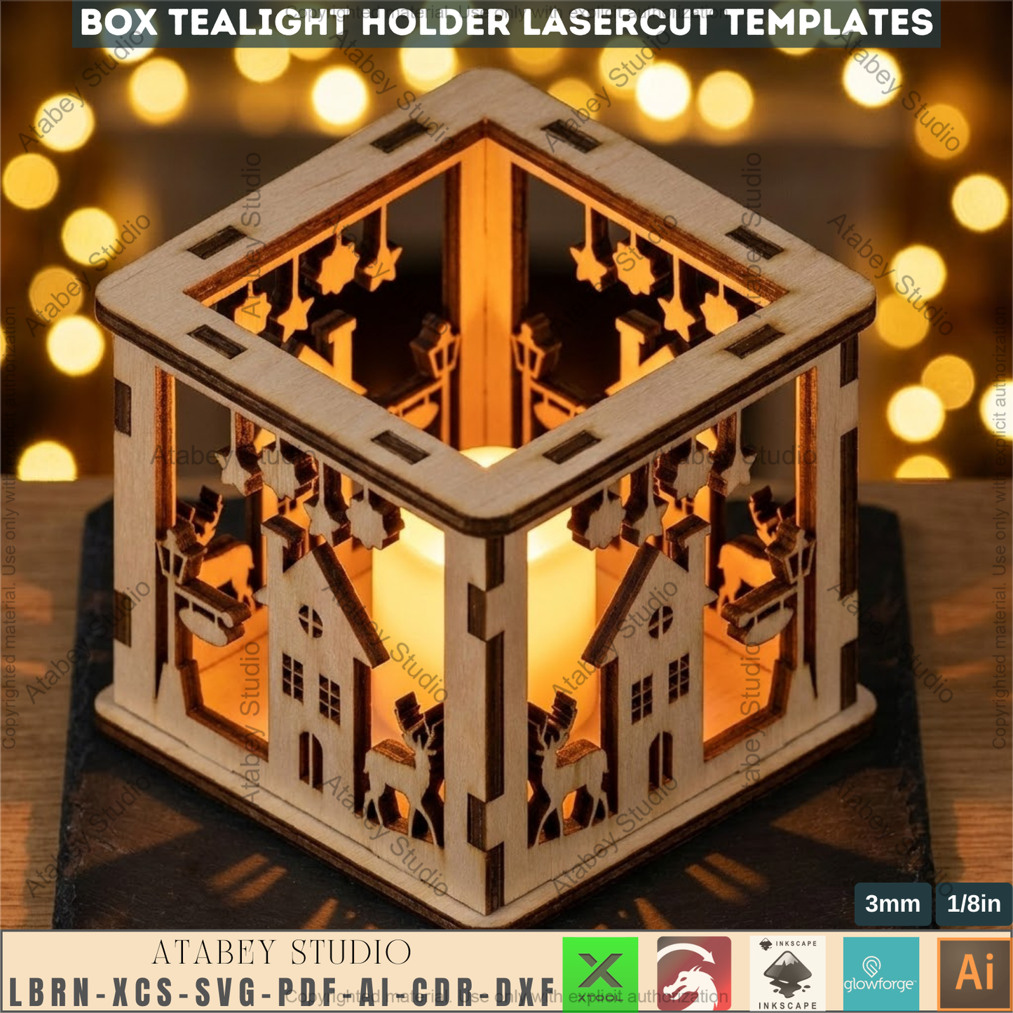 Christmas Tealight Holder Laser Cut Templates, Box Candle Lanterns, Wooden Lanterns, Holiday Tabletop Decor 973