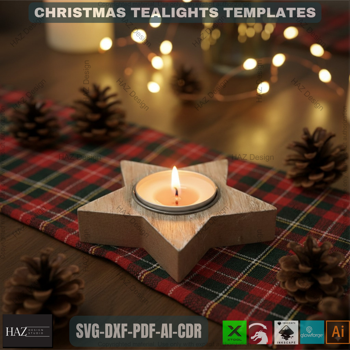 Christmas New Year 2023 Table Decoration / Christmas Wooden Candlestick Holder / Snowflake Christmas Tree Star Tealigts SVG Dxf Ai Cdr 165