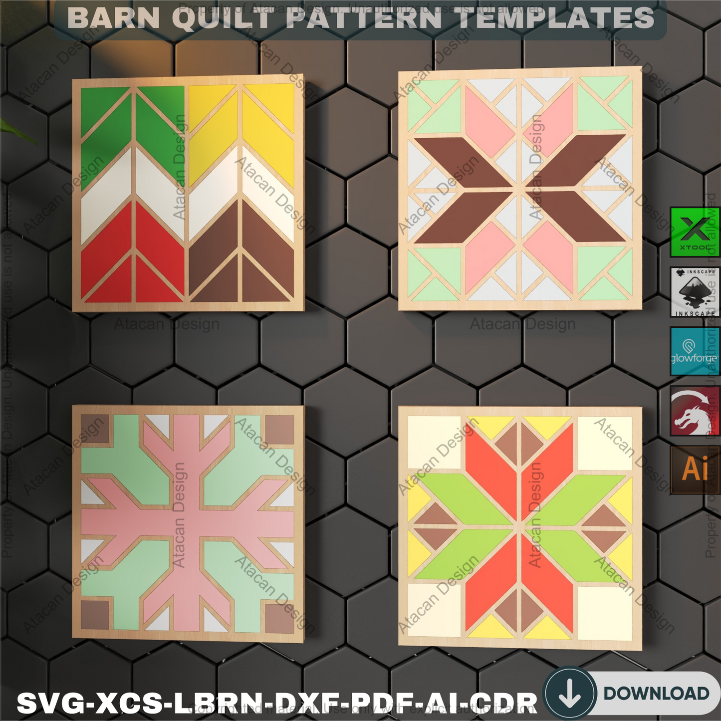 Cozy Barn Quilt Block Designs • Farmhouse Laser Cut Holiday Decor • Rustic Wall Art & Coaster SVG Templates • DIY Craft Bundle 895