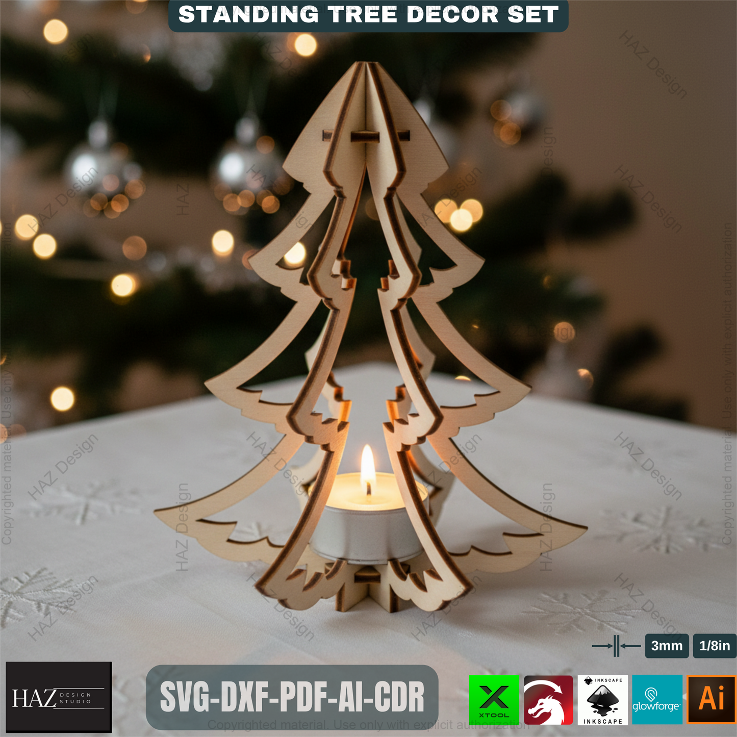 Christmas Tealight Tree Decor, Wooden Snowflake Table Lamp, DIY Laser Cut Holiday Gift, Unique Winter Centerpiece Craft 491