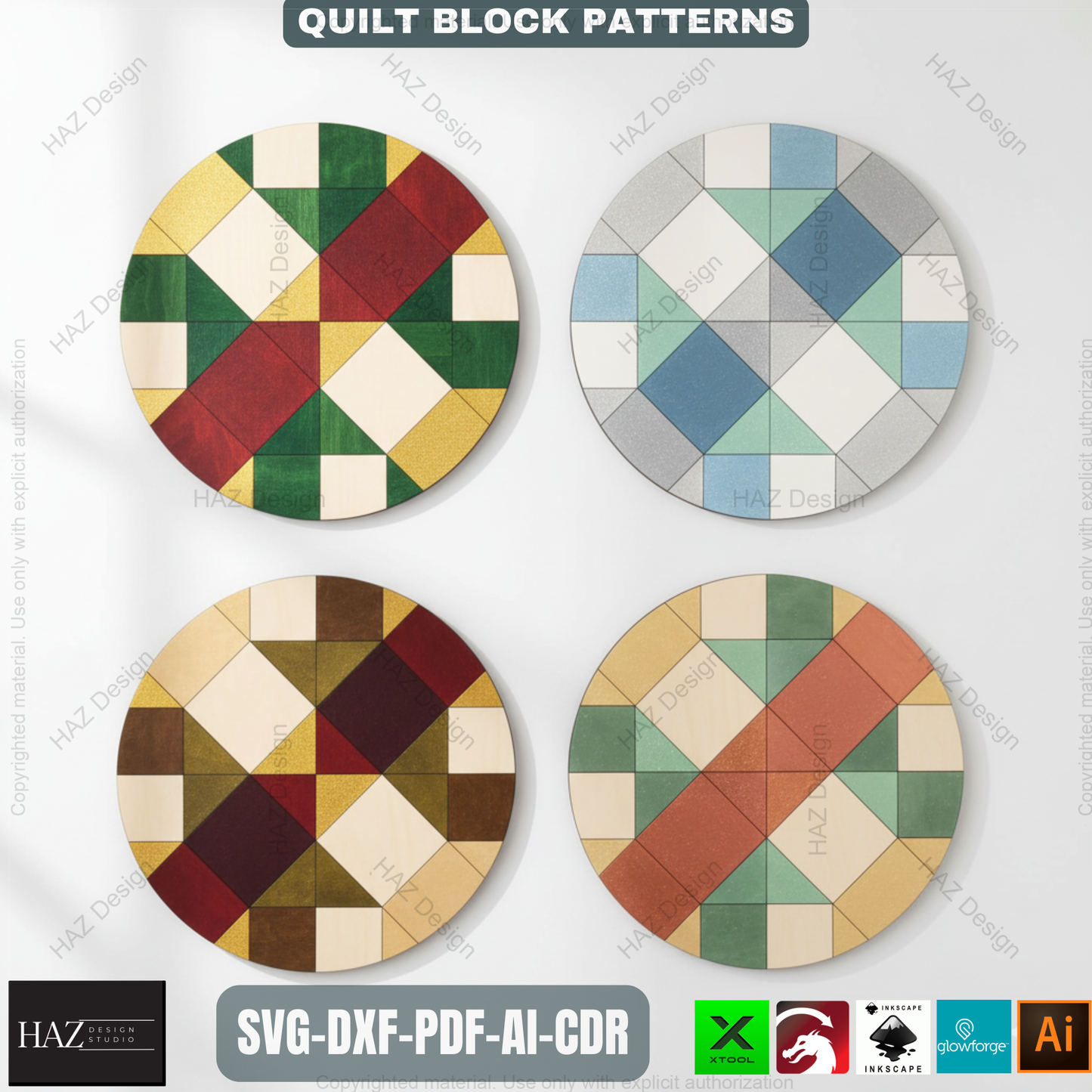Intricate Geometric Quilt Block Patterns, Digital Download for Laser Cutting, Barn Quilt DIY Project Files, Modern Mosaic Art 489