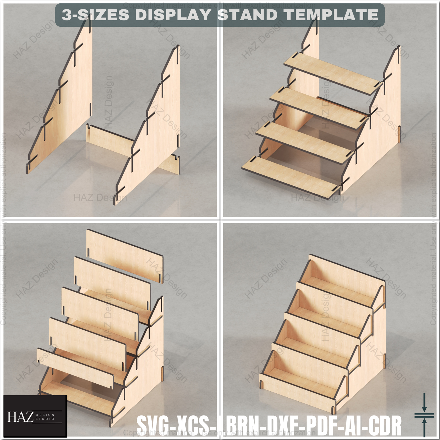 Multi-Material Retail Stand SVG - 4 Layered Laser Cut Shelf Template,-Size Retail Counter Display - Customizable Laser Cut Files 425