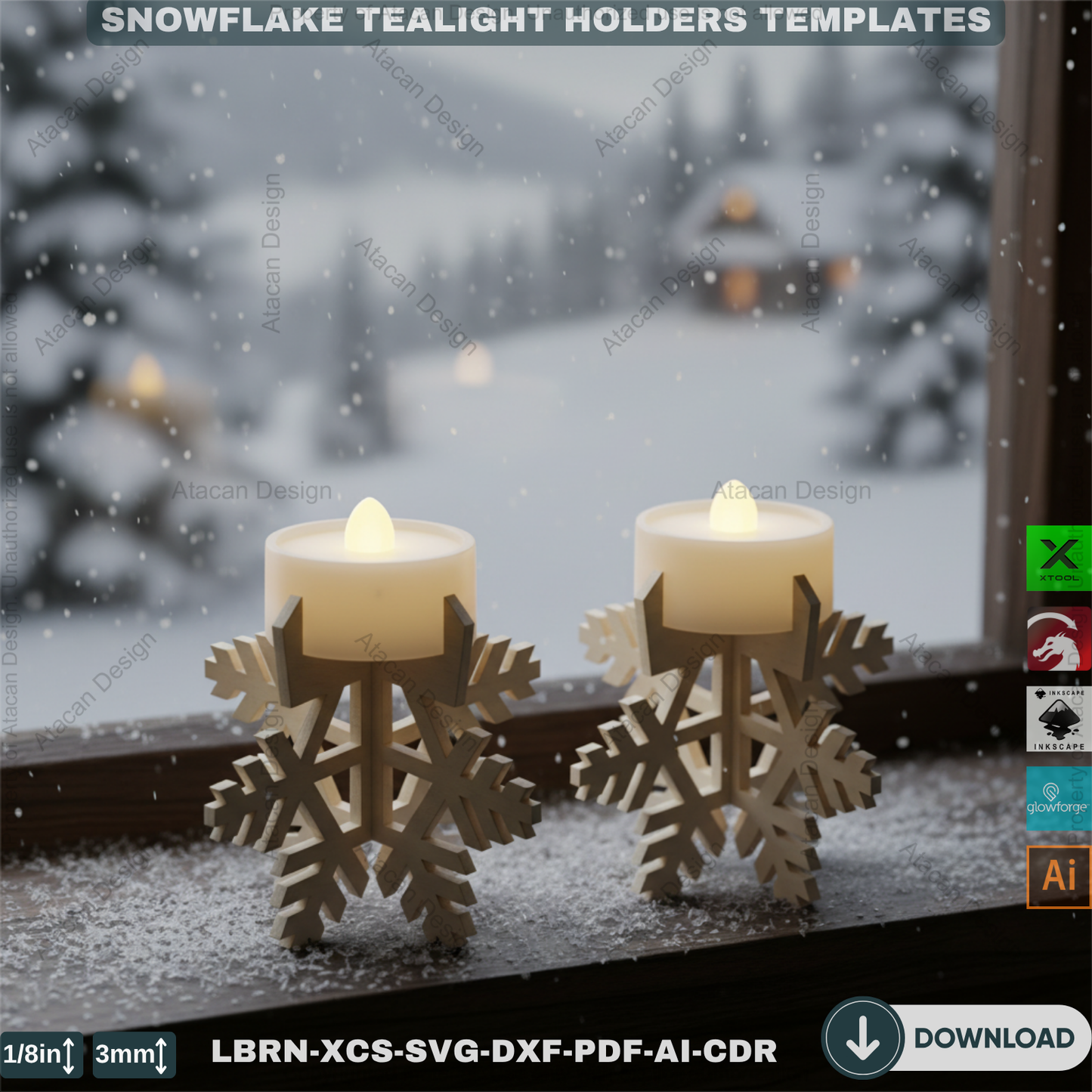 DIY Wooden Snowflake Candle Holders | Laser Cut Files Winter Lantern | Christmas Decoration SVG 906