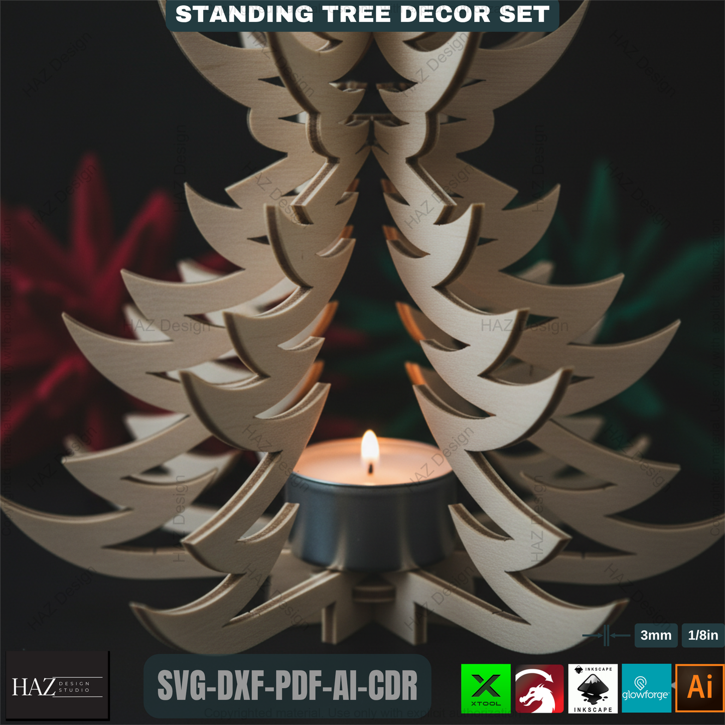 Christmas Tealight Tree Decor, Wooden Snowflake Table Lamp, DIY Laser Cut Holiday Gift, Unique Winter Centerpiece Craft 491