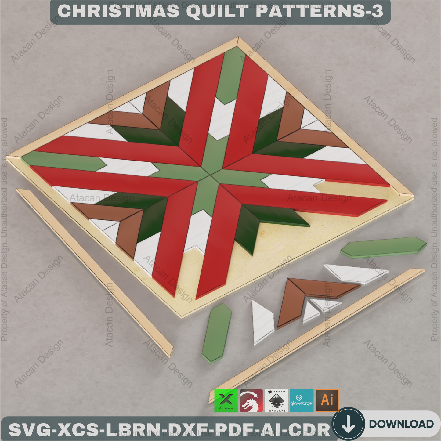 Holiday Barn Quilt SVG Pack, Christmas Wood Block Pattern for Laser Cutting, Farmhouse Winter Wall Art, DIY Festive Sign Files 892