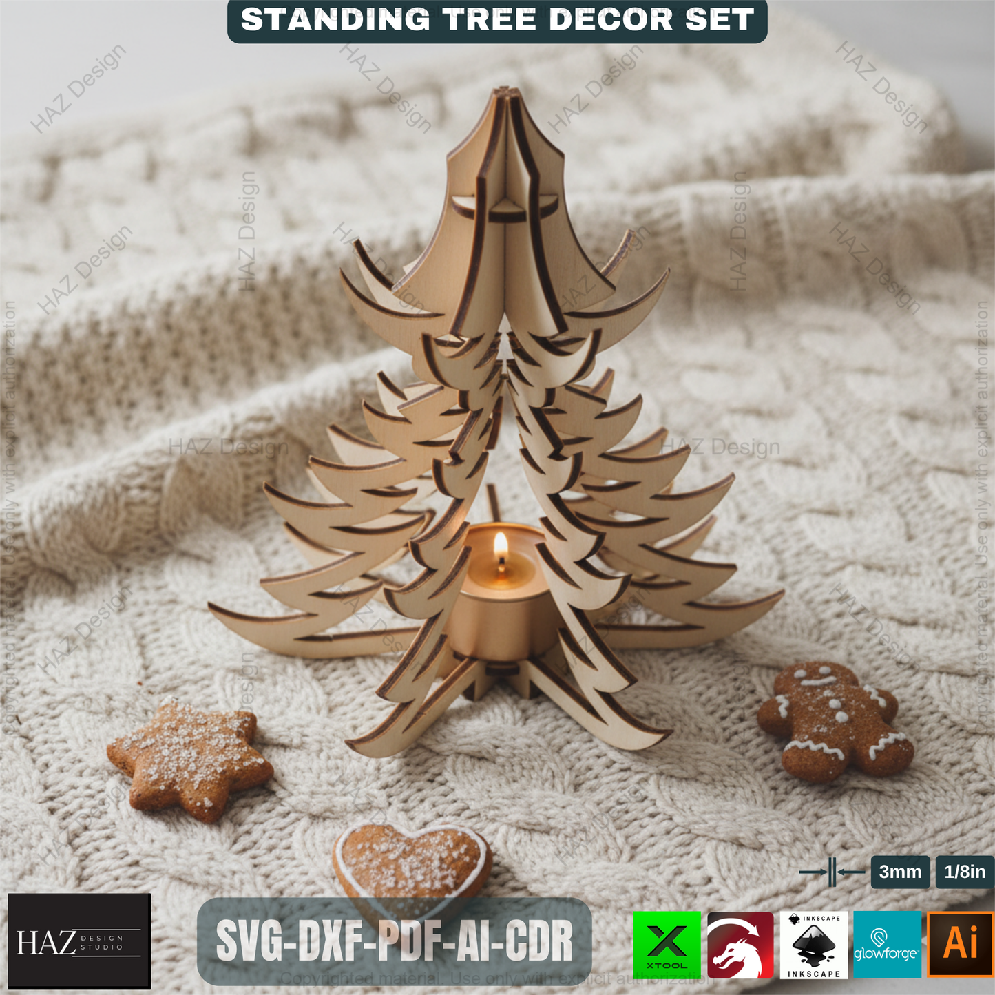 Christmas Tealight Tree Decor, Wooden Snowflake Table Lamp, DIY Laser Cut Holiday Gift, Unique Winter Centerpiece Craft 491
