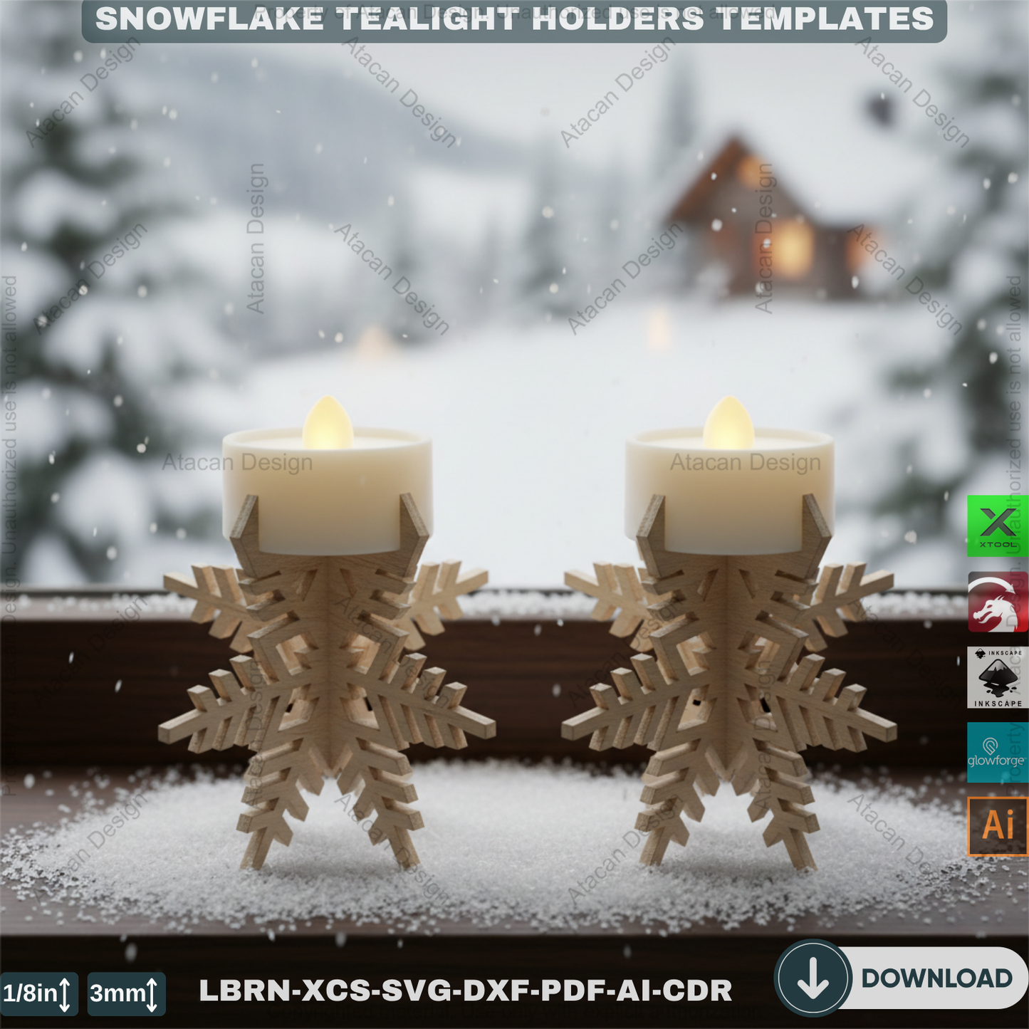 DIY Wooden Snowflake Candle Holders | Laser Cut Files Winter Lantern | Christmas Decoration SVG 906
