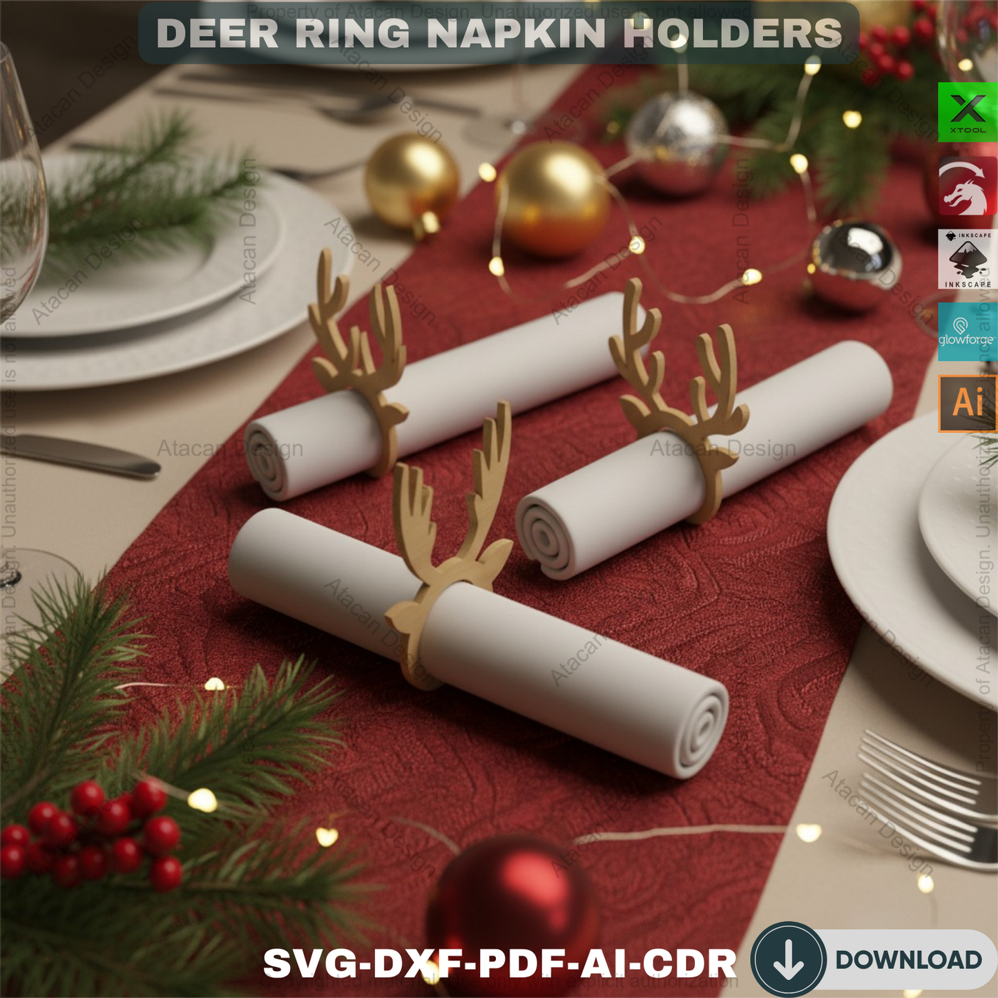 Napkin Holder Rings / Christmas Napkin Ring Svg / Noel Deer Head and Antlers 547