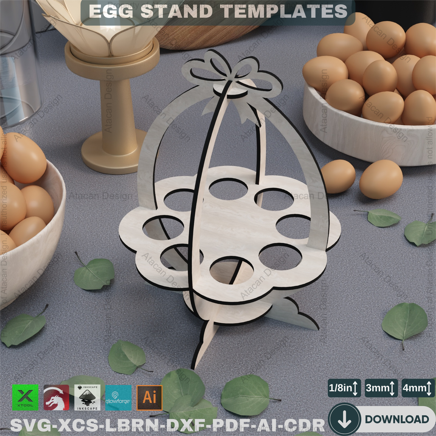 Laser Cut Easter Egg Stand - Decorative Wooden Easter Bunny Holder,DIY Easter Egg Display - Laser Cut Template for Festive Decor 861