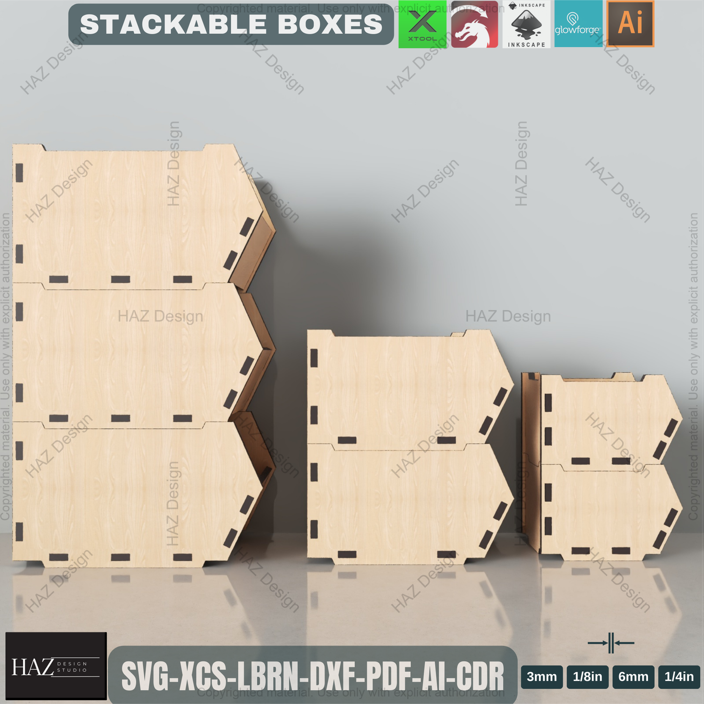 Laser Cut Stackable Storage Box Template | 3 Sizes | DIY Wooden Organizer Plan,DIY Multi-Size Stackable Bins | Laser Cut Files for Workshop & Office Storage 451