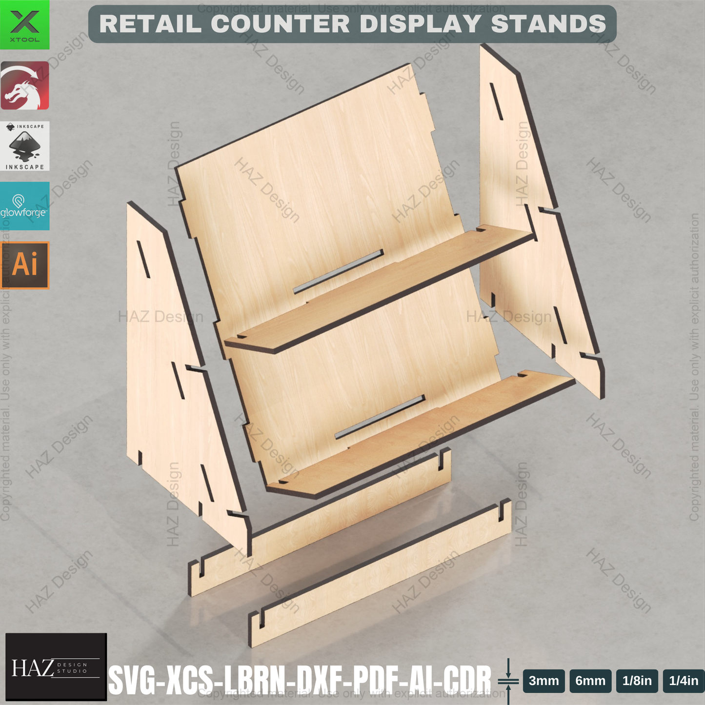Laser Cut Retail Counter Display Stand Set | Multiple Sizes & Tiers | Shop & Market Shelf Files 439