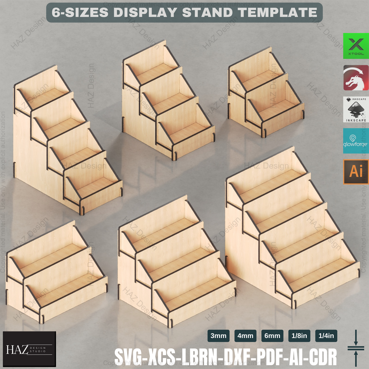 Laser Cut Display Stand - 2, 3 & 4-Tier Customizable 6 Sizes Template,Retail & Exhibition Laser Cut Template 426