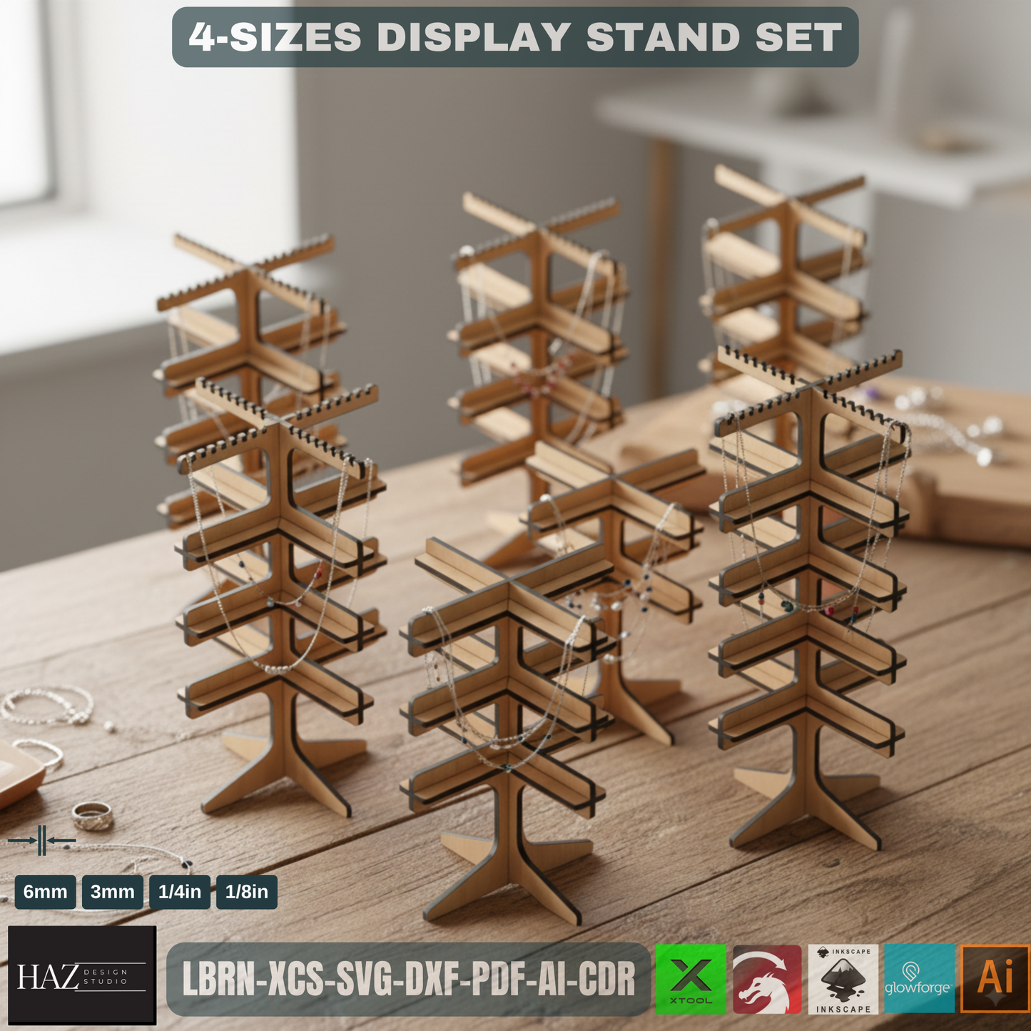 Modern Retail Jewelry Display Laser Plan - Multi-Size Tree for Bracelets & Necklaces 433