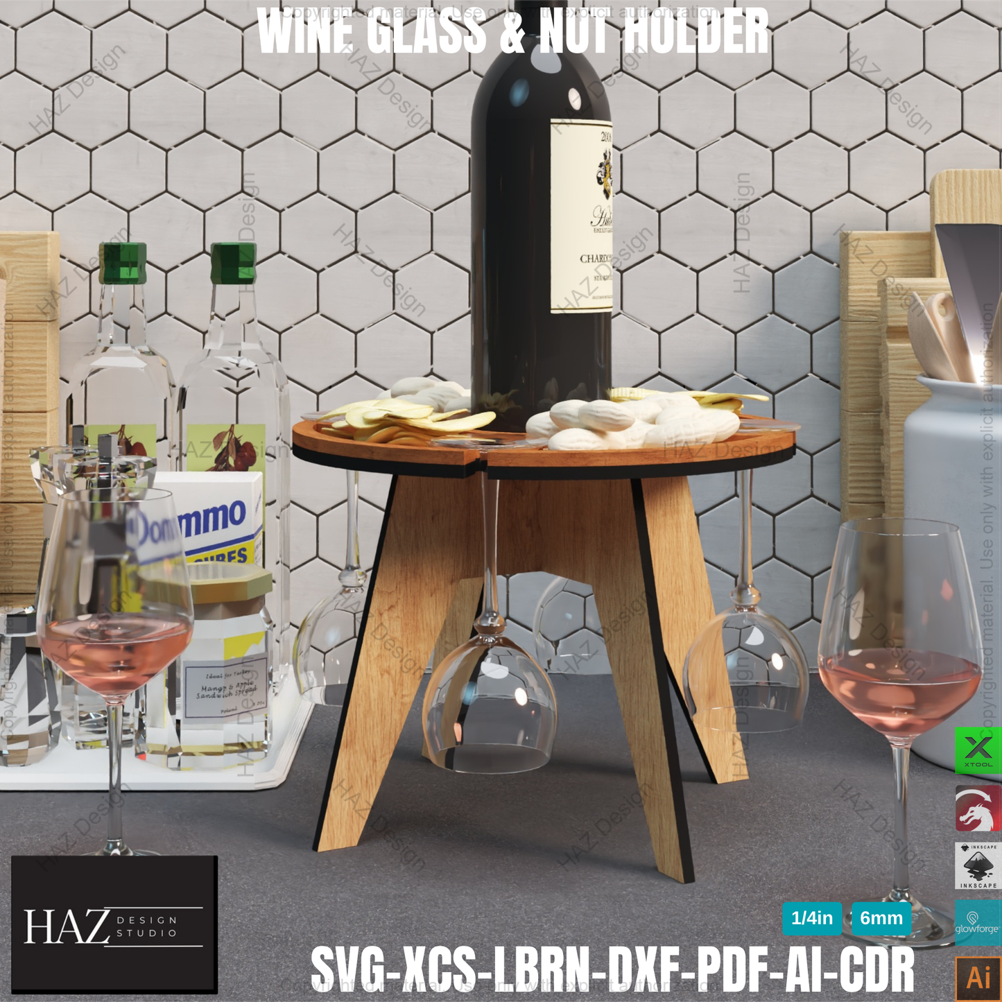 Wine & Cheese Table DIY: Laser Cut Design, Rustic Serving, Personalized Gift,Laser Cut Wine Holder 405