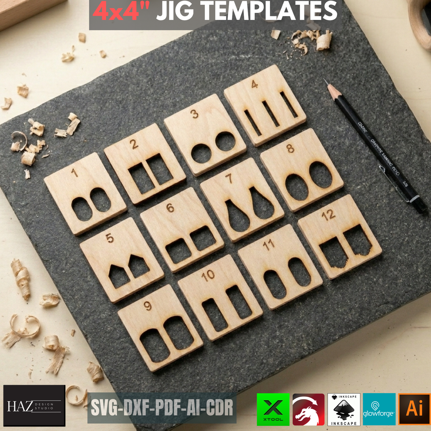 4x4 Mini Keychain Jig Set Laser Cut Templates Wooden Plywood Keychain Engraving Jig