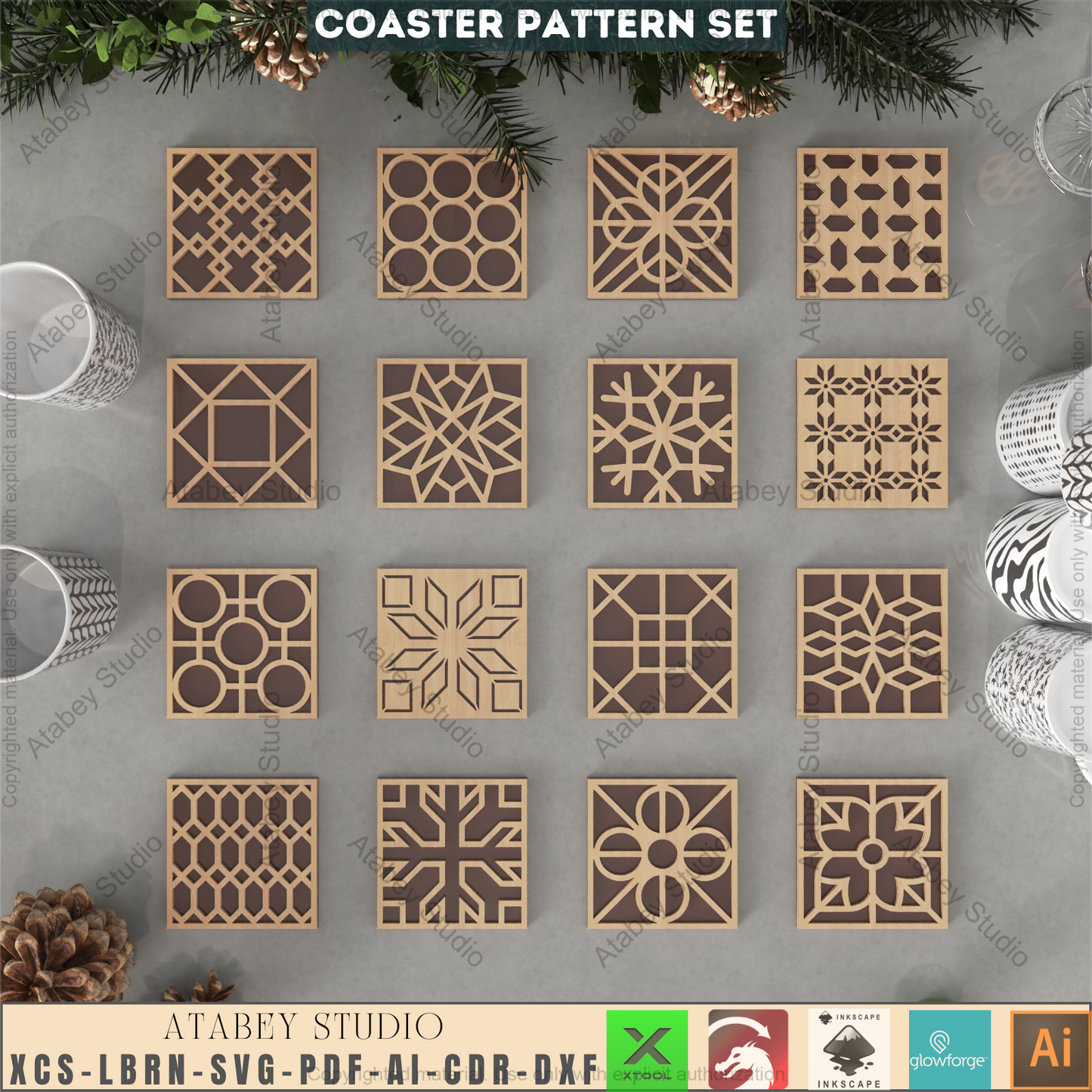 Barn Quilt Block SVG Bundle, Layered Wood Art Files for Glowforge & Xtool, Modern Farmhouse Decor, DIY Geometric Wall Art Patterns 946