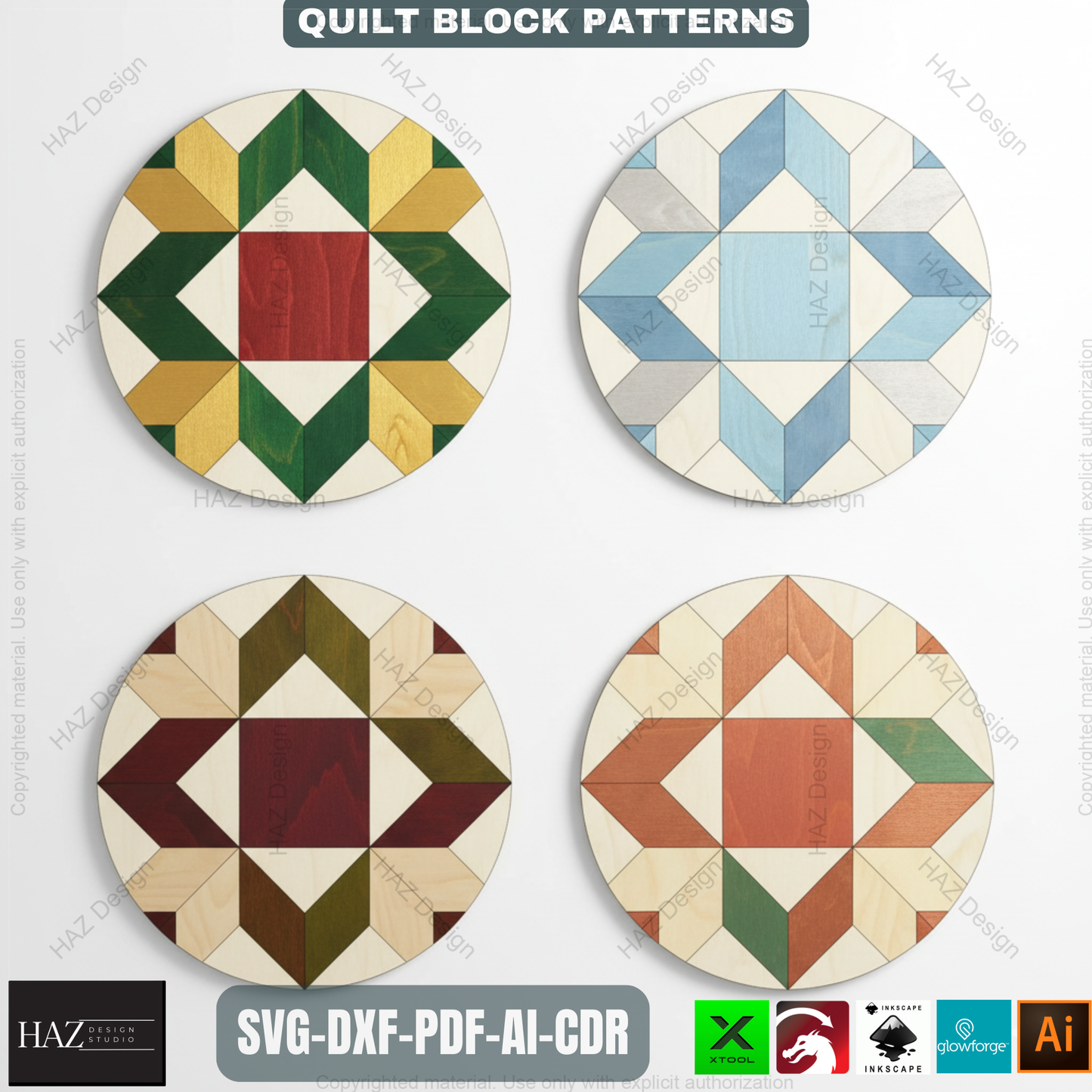 Intricate Geometric Quilt Block Patterns, Digital Download for Laser Cutting, Barn Quilt DIY Project Files, Modern Mosaic Art 489