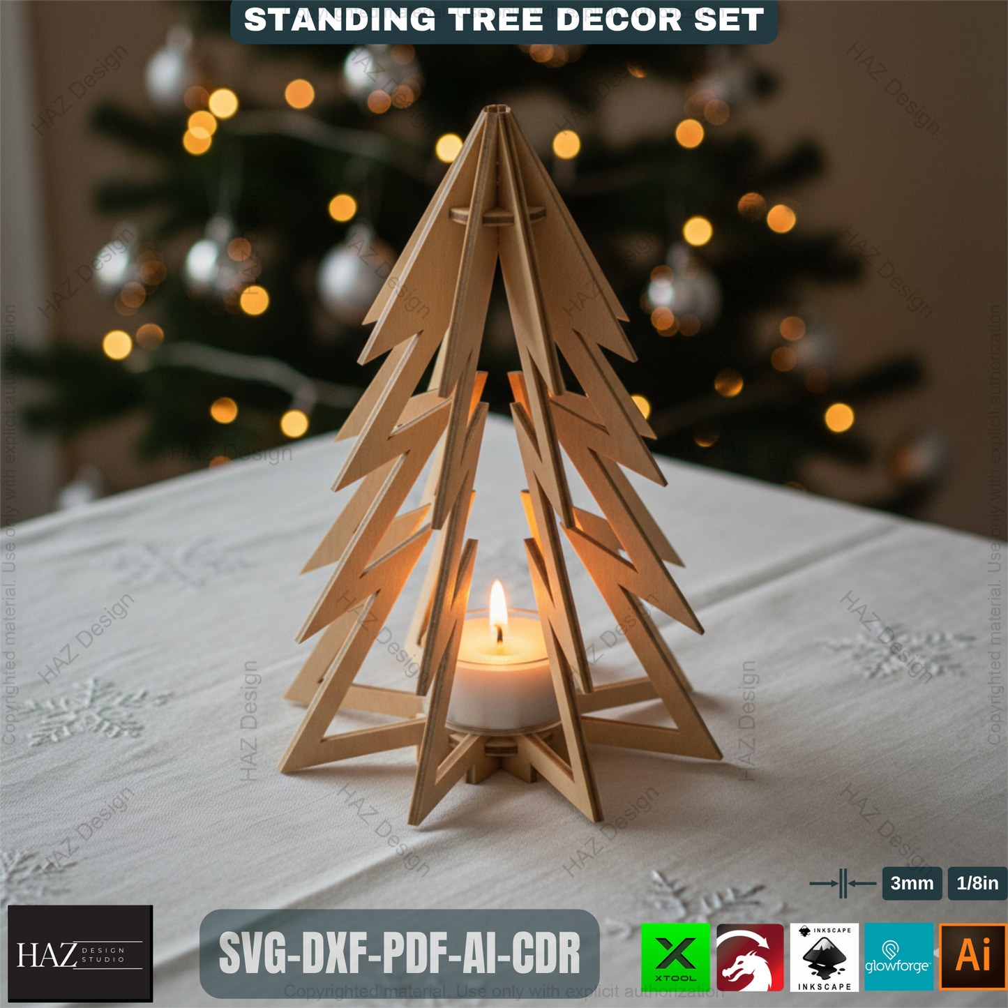 Christmas Tealight Tree Decor, Wooden Snowflake Table Lamp, DIY Laser Cut Holiday Gift, Unique Winter Centerpiece Craft 491