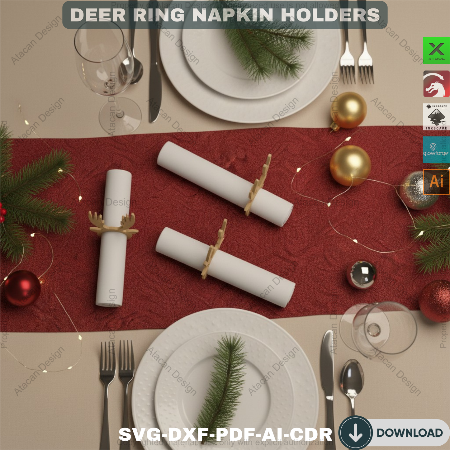 Napkin Holder Rings / Christmas Napkin Ring Svg / Noel Deer Head and Antlers 547