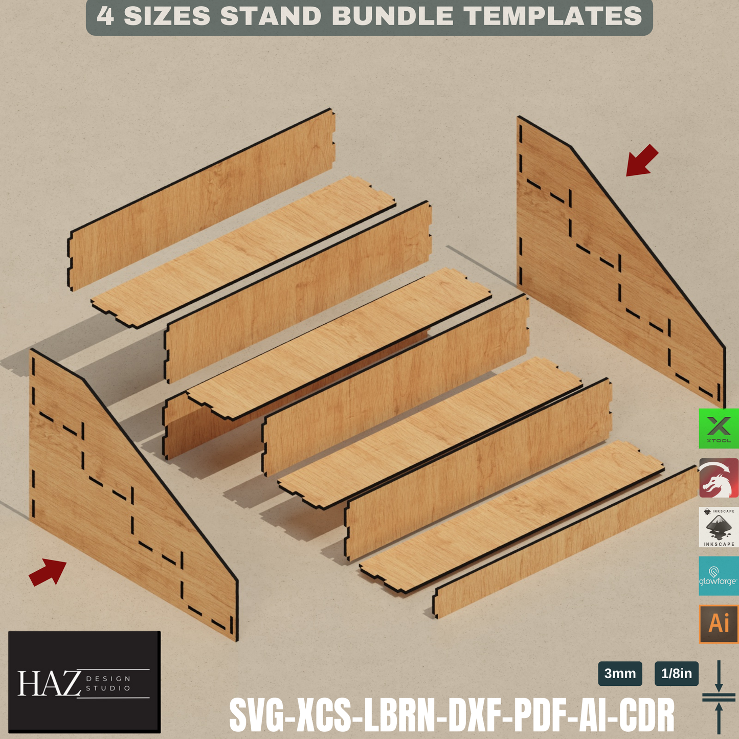 Laser Cut Display Stand - Tiered Shelf - Market Retail SVG,Tiered Display SVG - Laser Cut Shelves - 4 Sizes Bundle 419