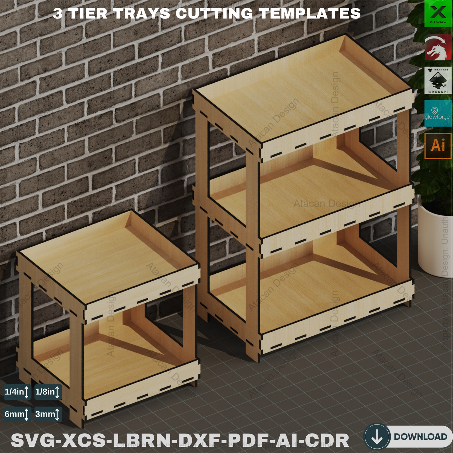 Laser Cut 3 & 2 Tier Display Shelves Wood Files,Versatile Tiered Shelving - Woodworking Plans,DIY Multi-Tier Shelf Laser Cut SVG Files 834