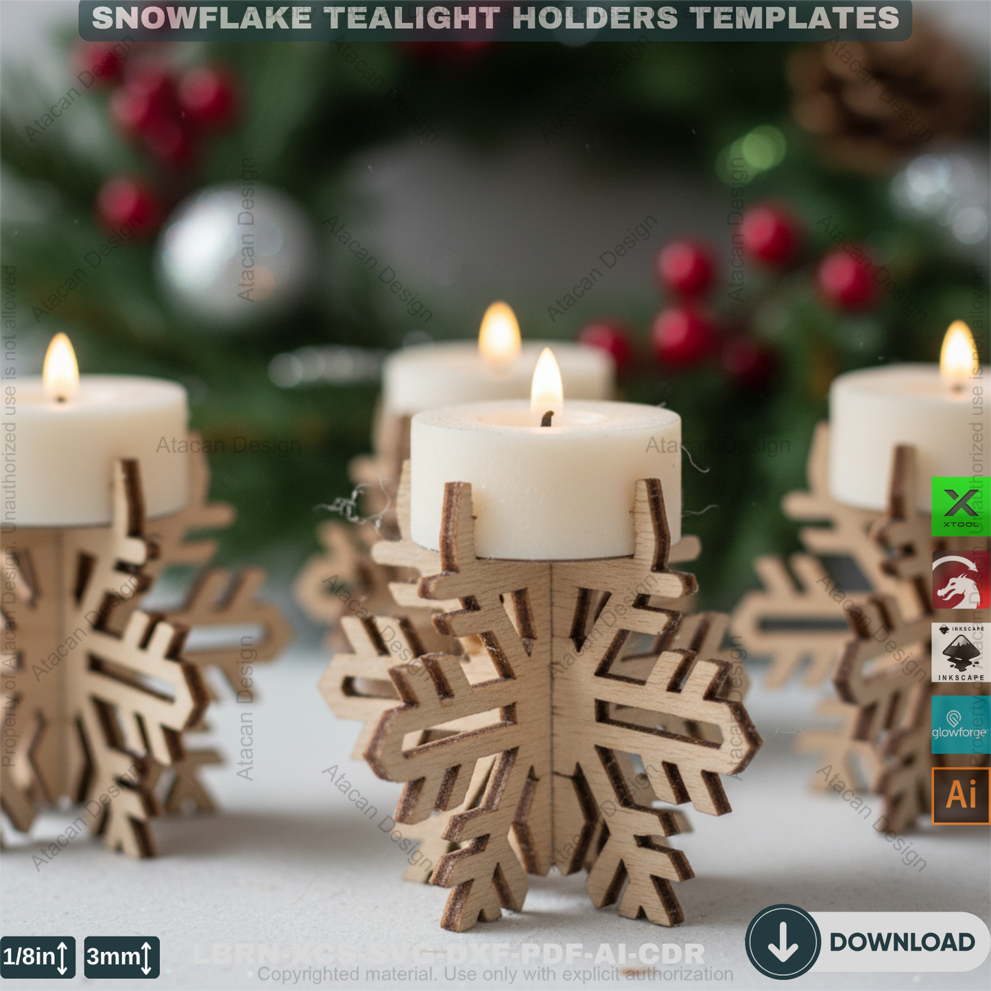 DIY Wooden Snowflake Candle Holders | Laser Cut Files Winter Lantern | Christmas Decoration SVG 906