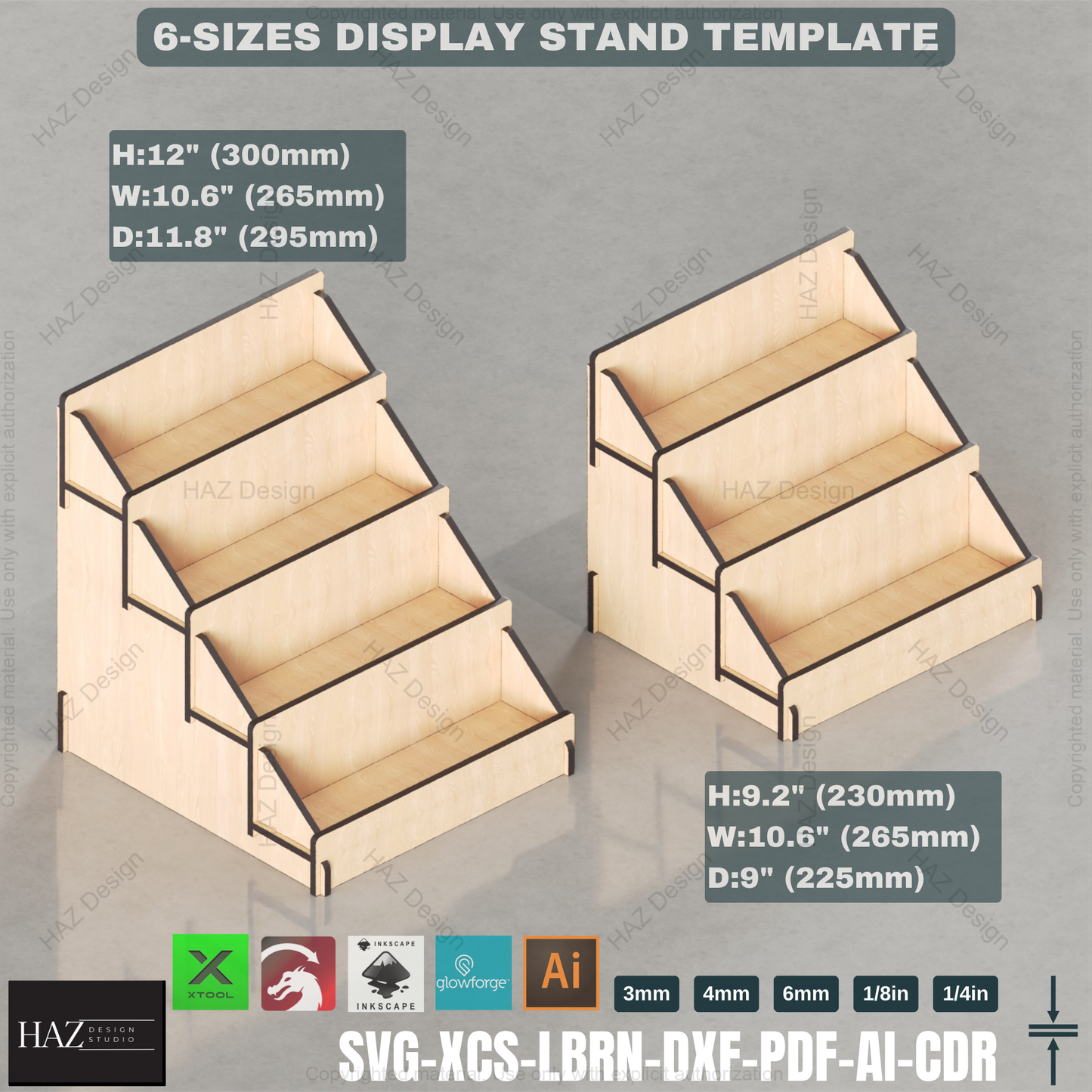 Laser Cut Display Stand - 2, 3 & 4-Tier Customizable 6 Sizes Template,Retail & Exhibition Laser Cut Template 426