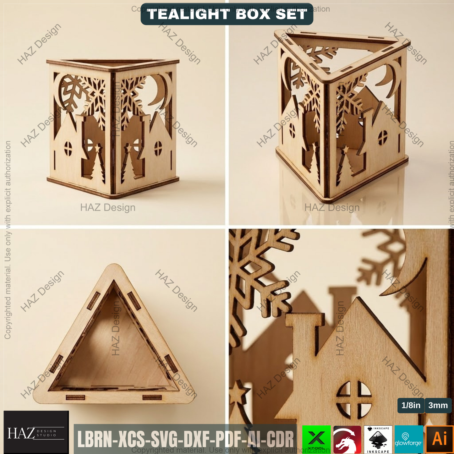 Christmas Lantern Laser Cut Files, Triangle Tealight Holder, Wooden Xmas Decor 509